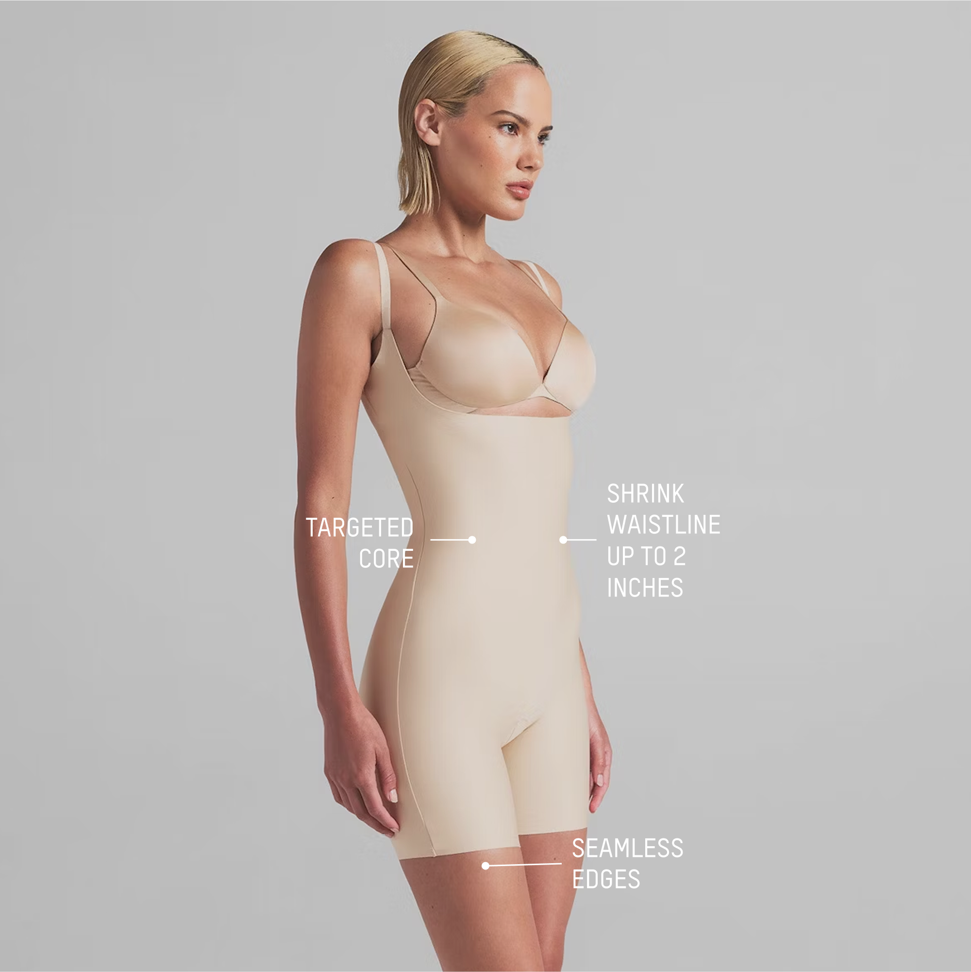 SKIMS BODY CORE SCULPT OPEN BUST MID THIGH BODYSUIT | PDP USPS
