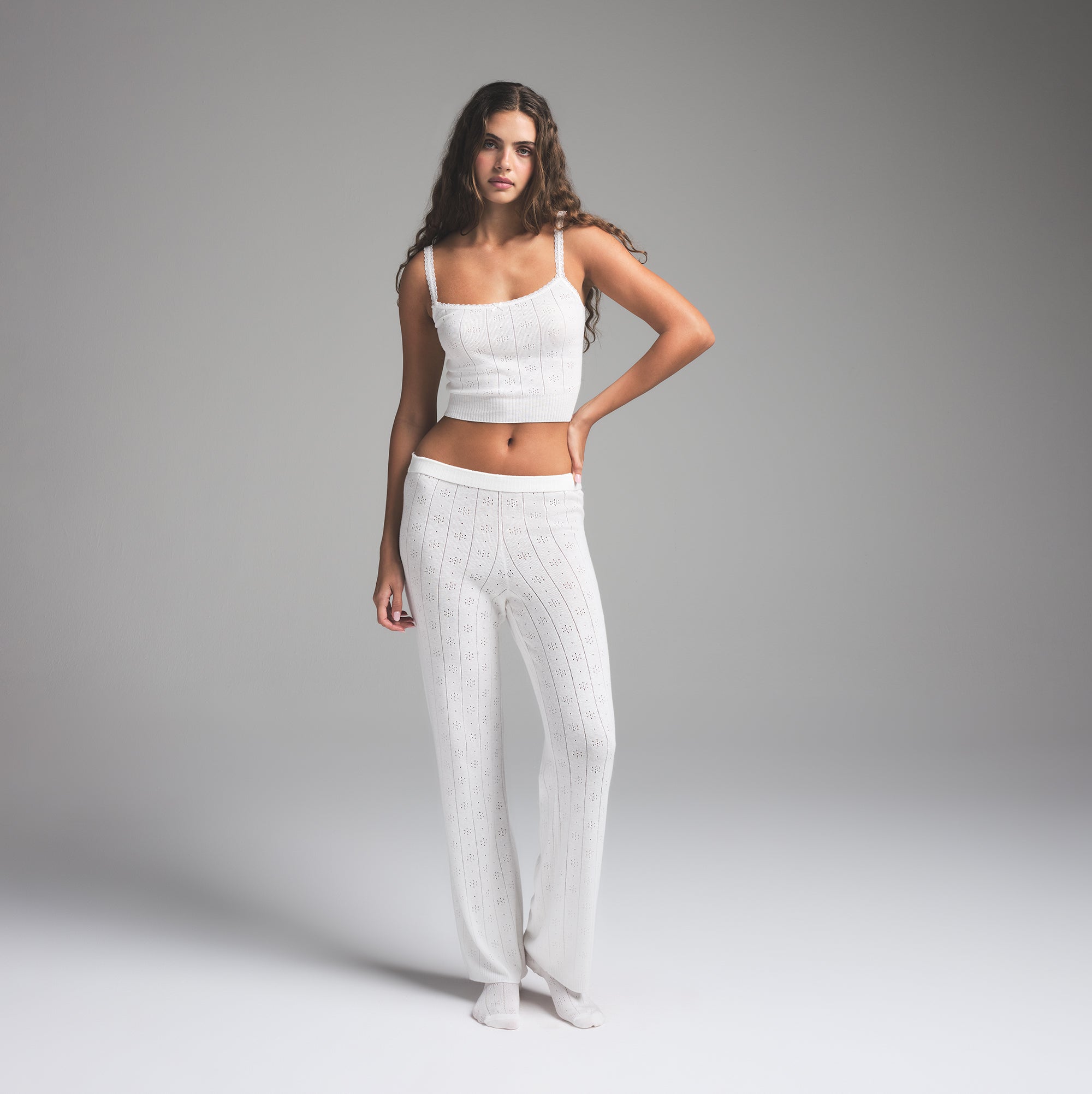 SWEATER POINTELLE CAMI | MARBLE ON A MODEL FRONT VIEW | FOCUS: 0.0, 1.0, 0.9