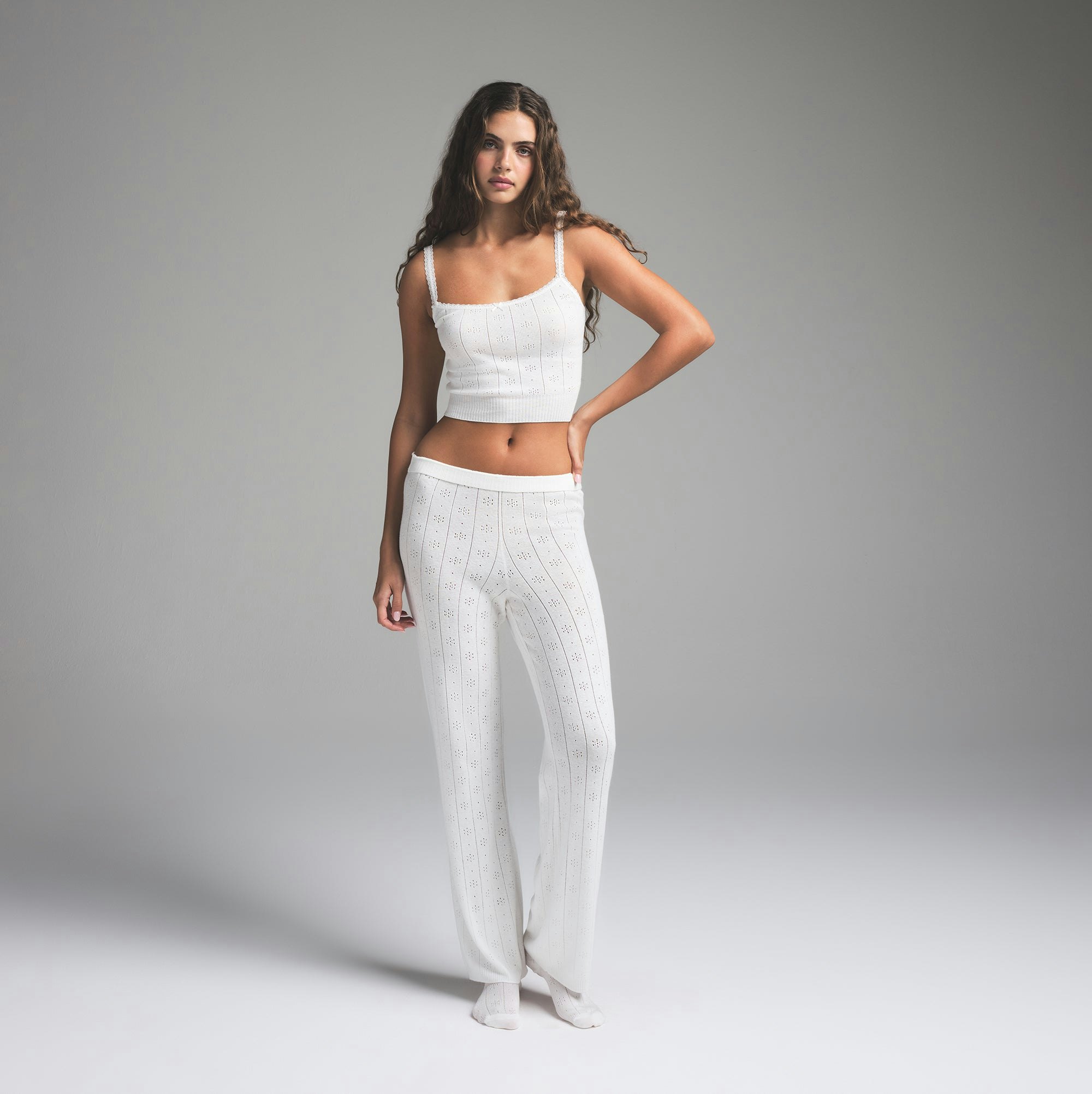 SWEATER POINTELLE CAMI | MARBLE ON A MODEL FRONT VIEW | FOCUS: 0.0, 1.0, 0.9