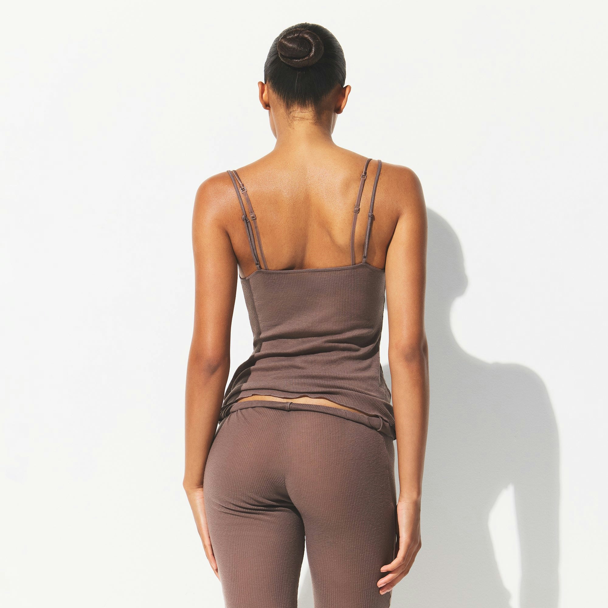 SHEER RIB LONG CAMI | PEWTER ON A MODEL BACK VIEW @ | FOCUS: 0.0, 1.0, 0.9
