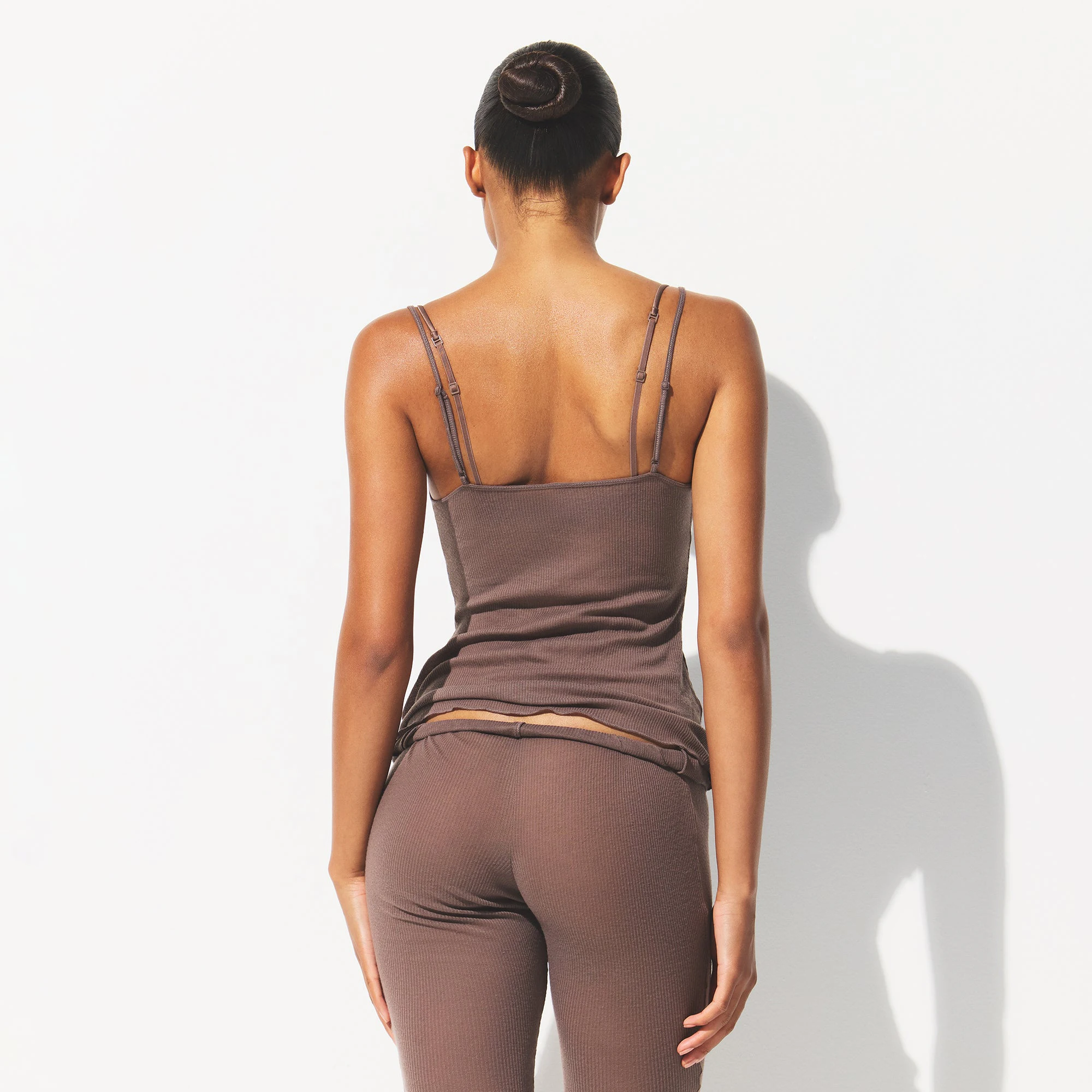 SHEER RIB LONG CAMI | PEWTER ON A MODEL BACK VIEW @ | FOCUS: 0.0, 1.0, 0.9
