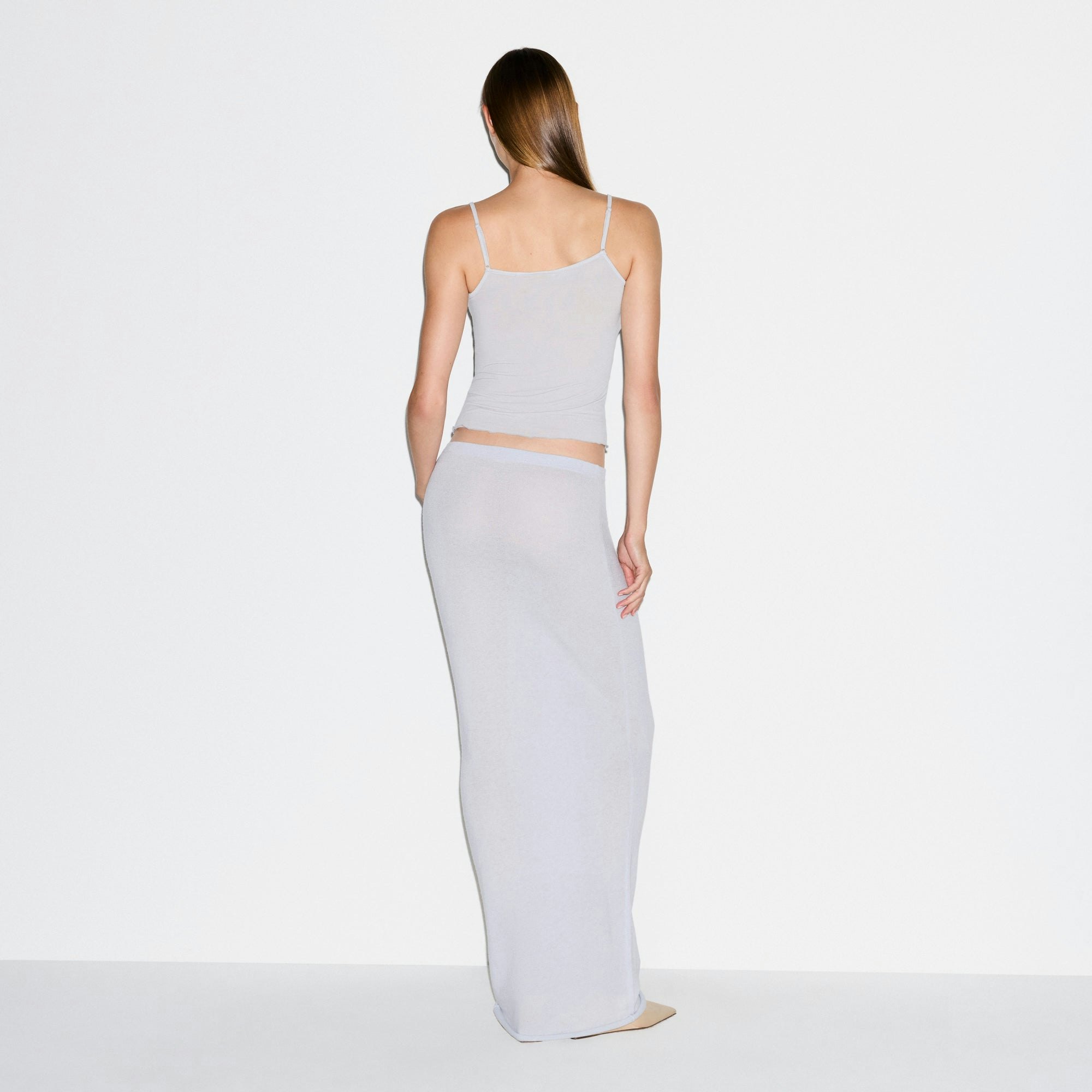 SHEER MODAL LACE CAMI | MIST ON A MODEL FRONT VIEW @ | FOCUS: 0.0, 1.0, 0.9