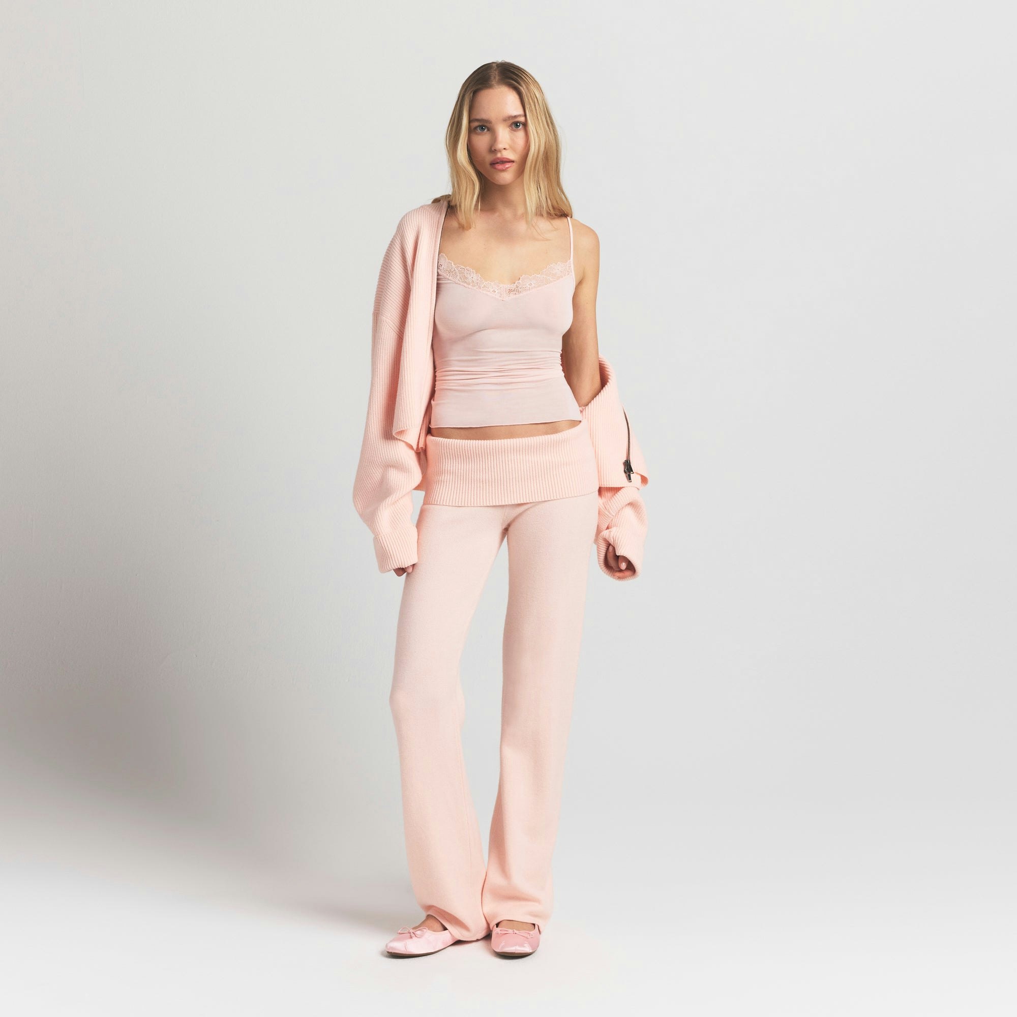 SHEER MODAL LACE CAMI | PRIMROSE ON A MODEL FRONT VIEW S | FOCUS: 0.0, 1.0, 0.9