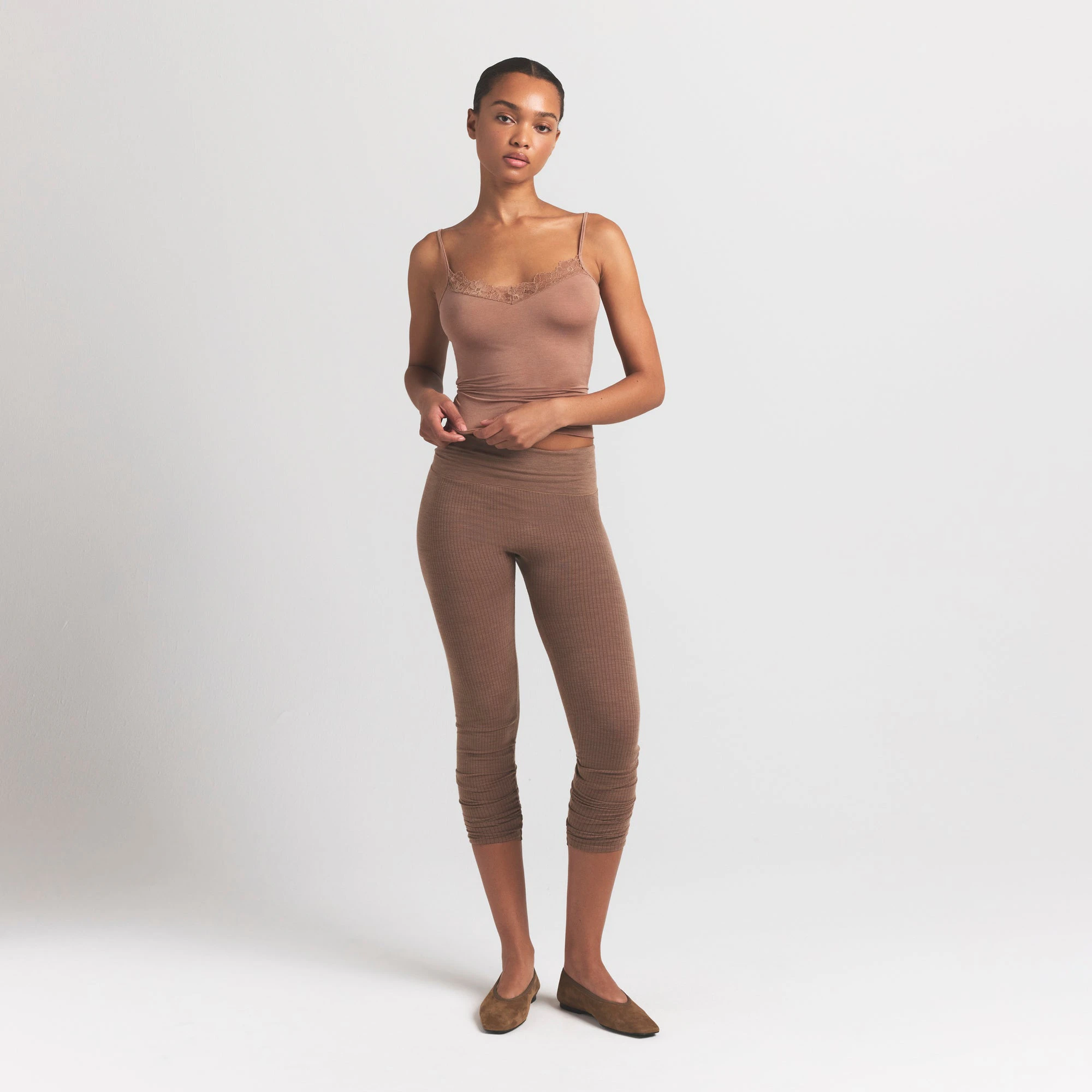 SHEER MODAL LACE CAMI | SIENNA ON A MODEL FRONT VIEW S | FOCUS: 0.0, 1.0, 0.9