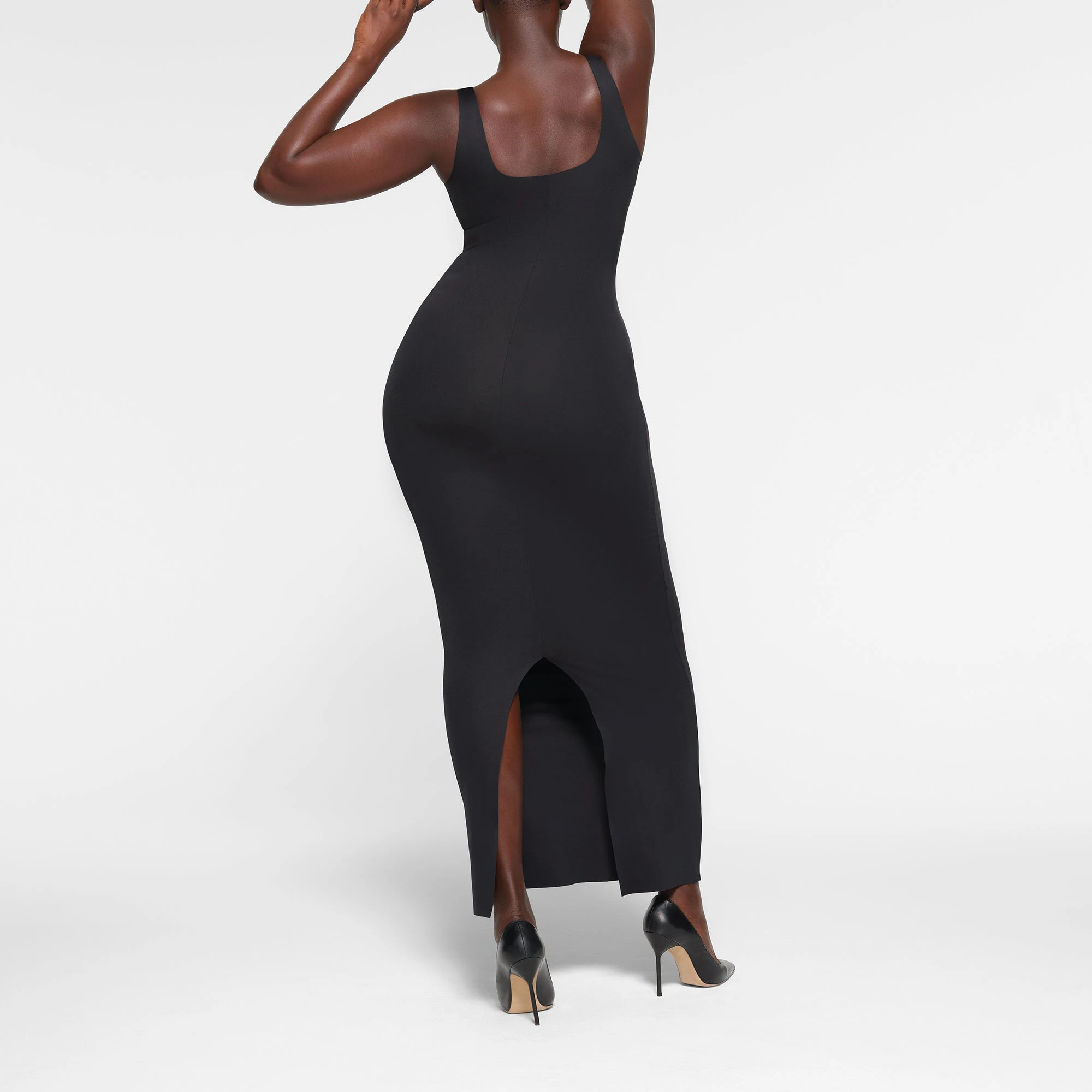 SKIMS BODY TANK LONG DRESS ON A MODEL BACK VIEW