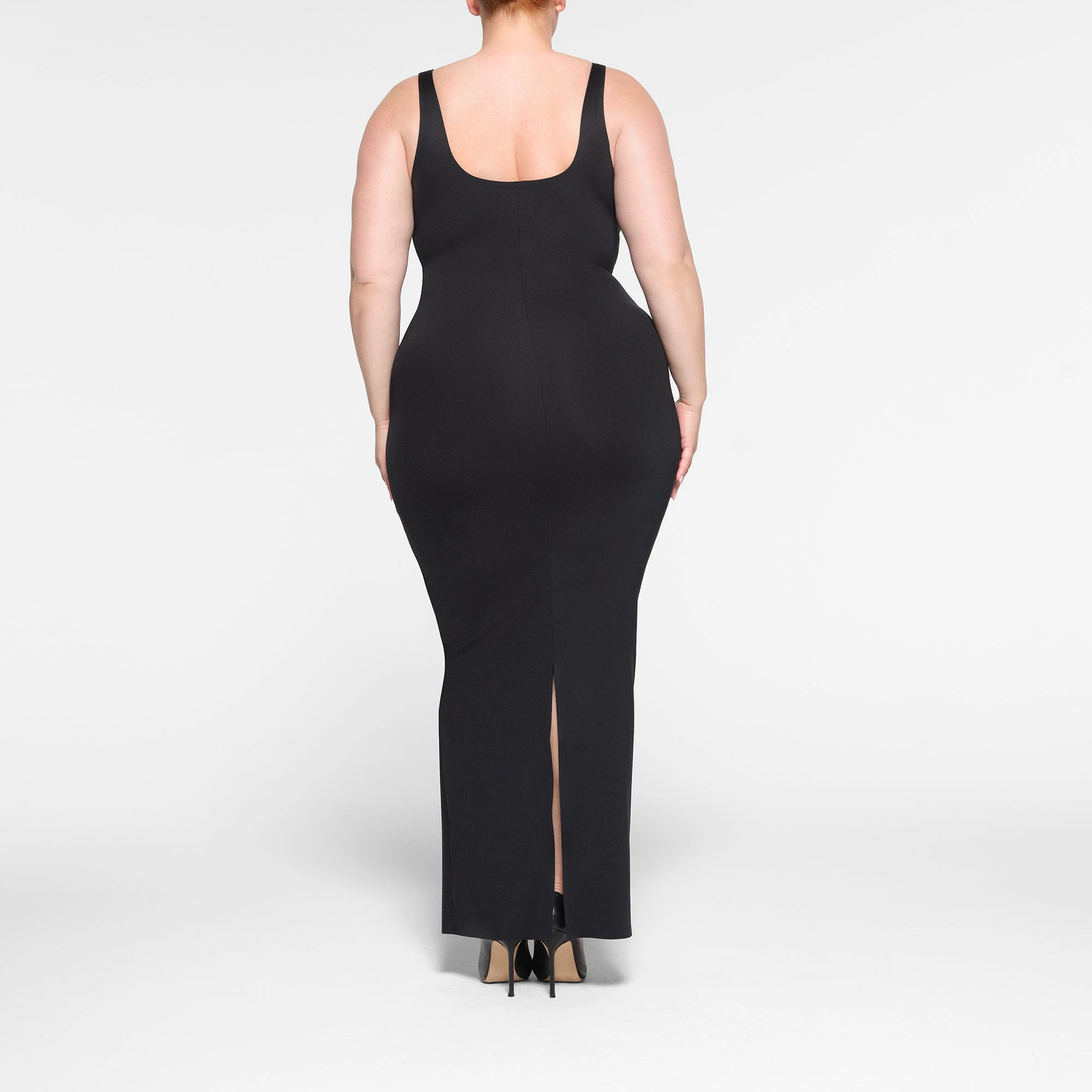 SKIMS BODY TANK LONG DRESS ON A MODEL BACK VIEW