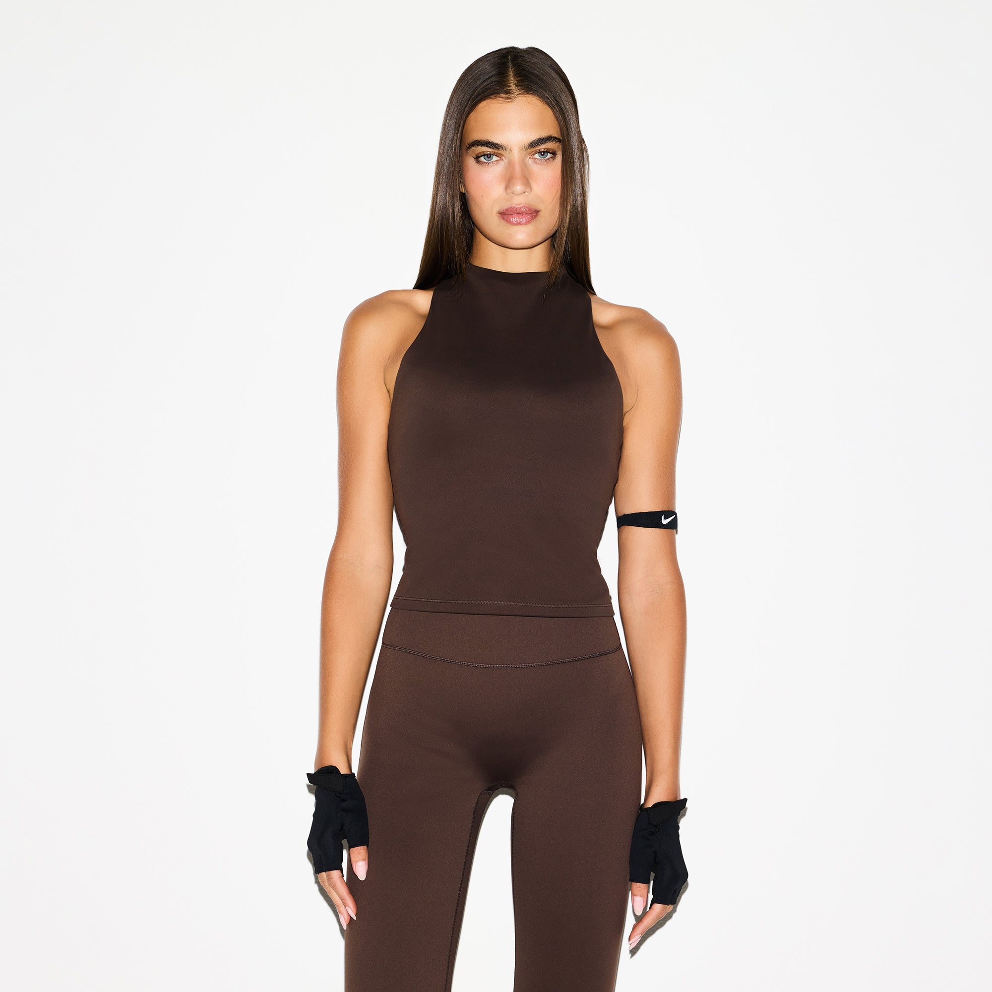 NikeSKIMS MATTE MOCK NECK RACER TANK | DARK SEPIA