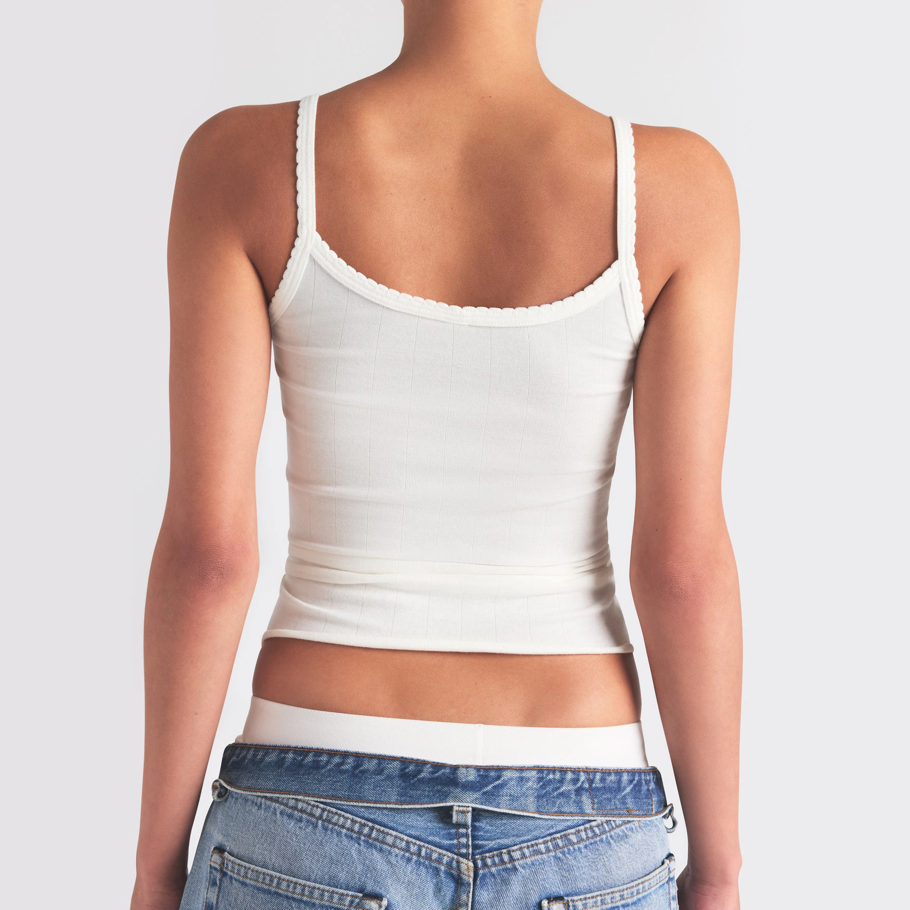 DROP NEEDLE POINTELLE LONG CAMI | MARBLE ON A MODEL SIDE VIEW