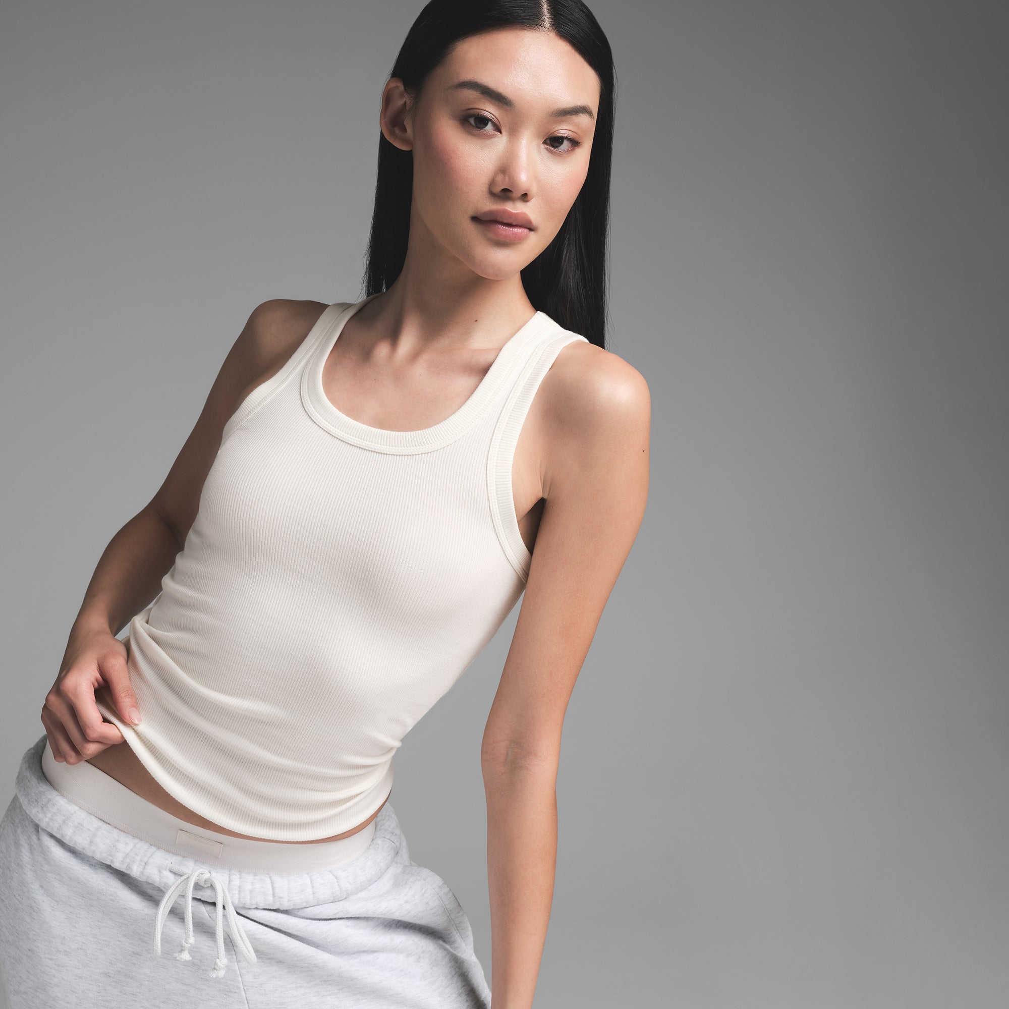 COTTON RIB SCOOP NECK TANK | MARBLE | XXS