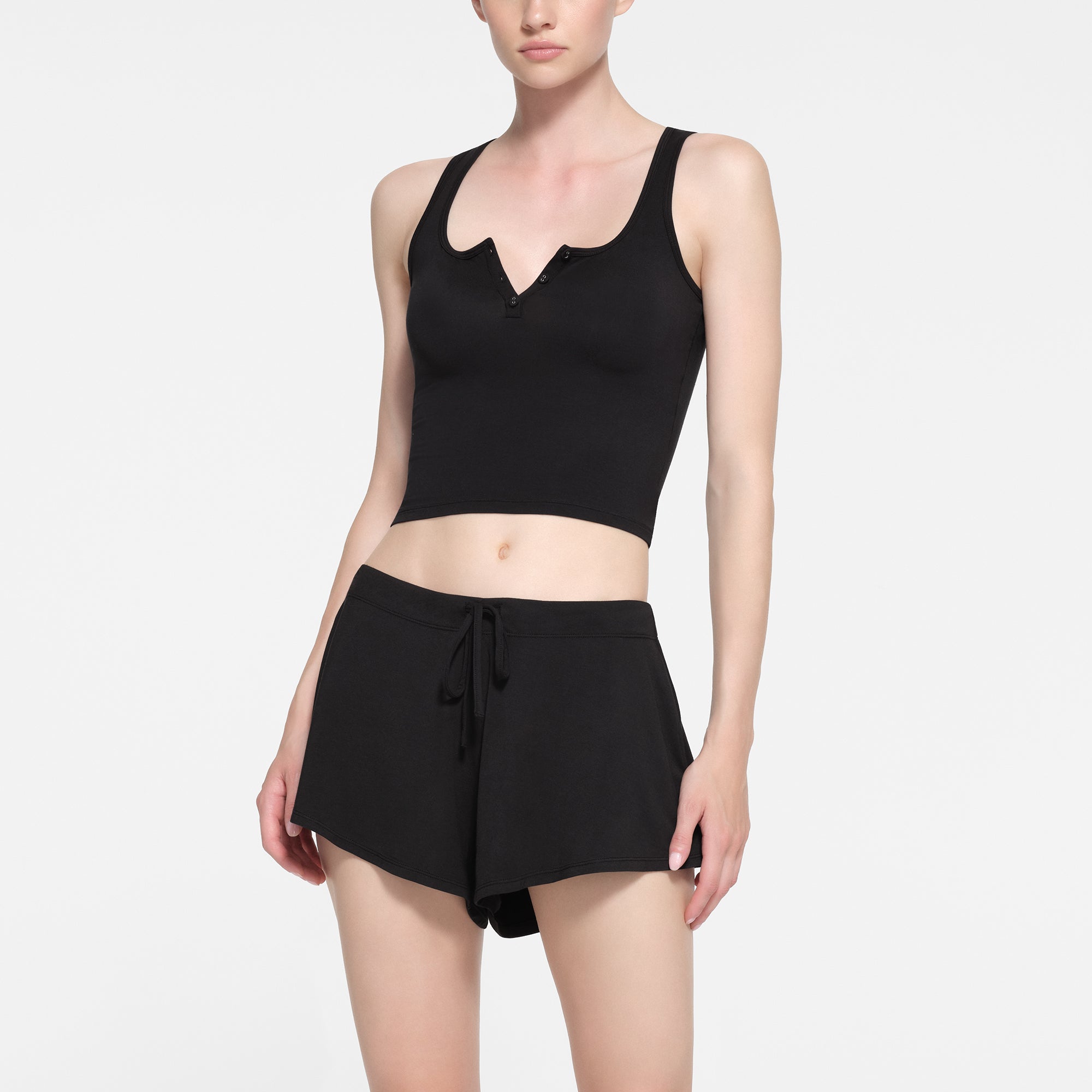 ◆BADBLOOD◆ Nikki Henley Tank Black w-tnk24-007 Core Sport Henley Tank Top | Only € 15 | Organic Basics