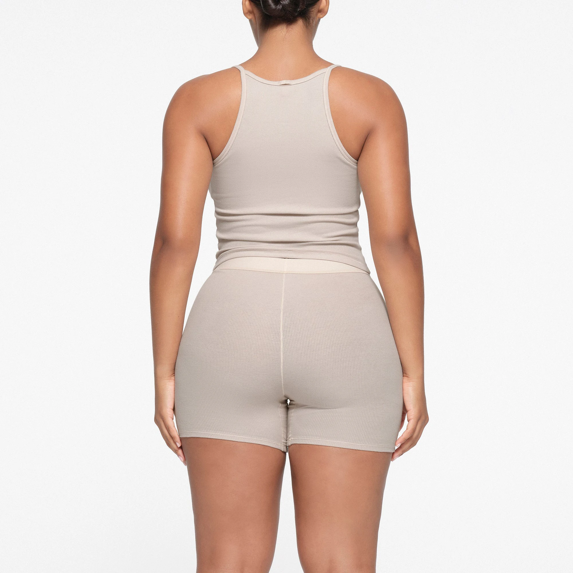 COTTON RIB STANDARD TANK | STONE ON A MODEL BACK VIEW