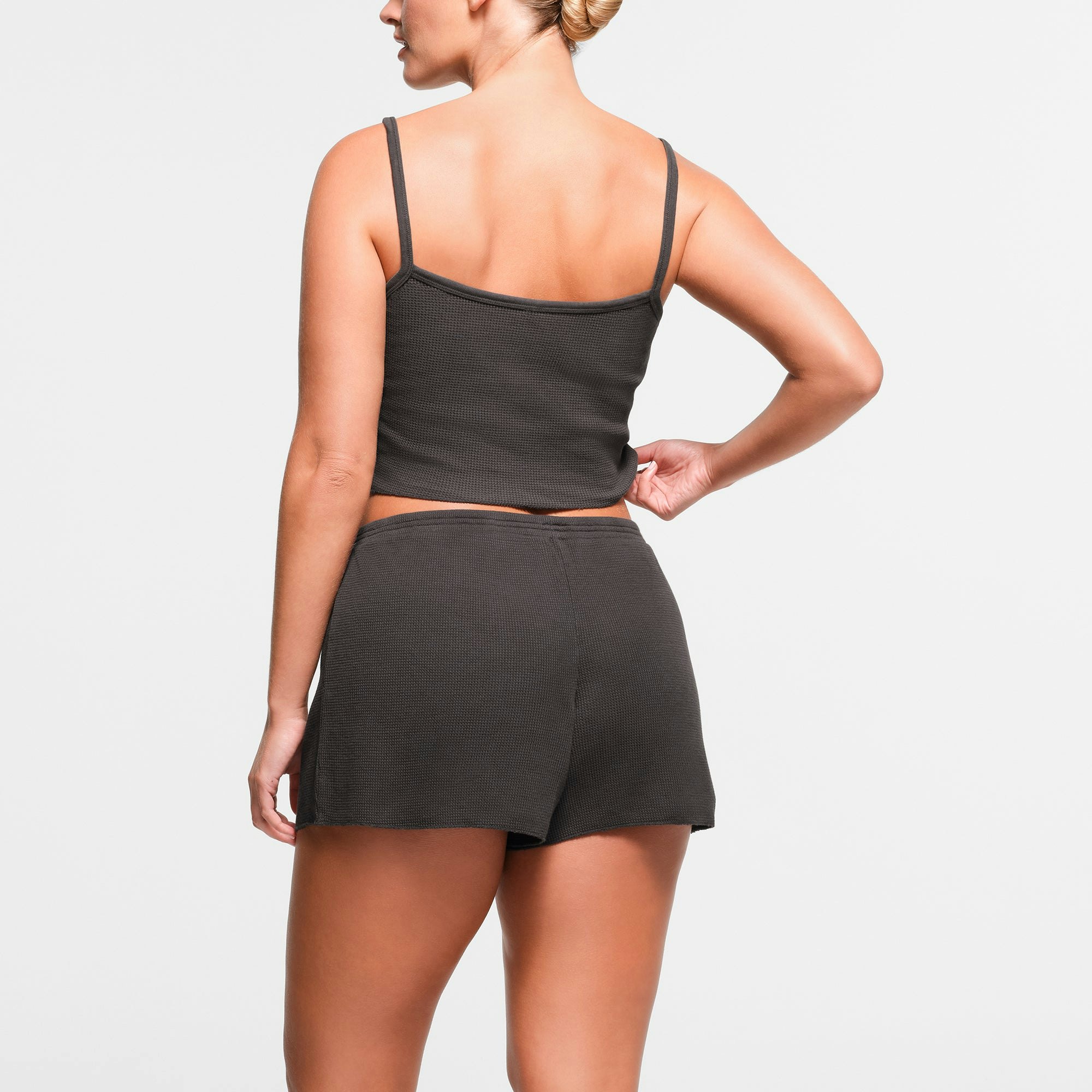 WAFFLE CROPPED TANK | ASH ON A MODEL BACK VIEW