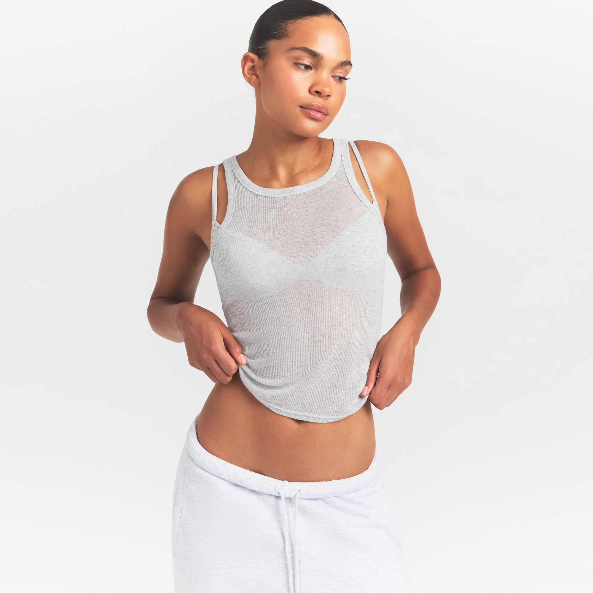 SHEER RIB TANK | LIGHT HEATHER GREY | SKIMS SHEER RIB TANK | LIGHT HEATHER GREY | SKIMS