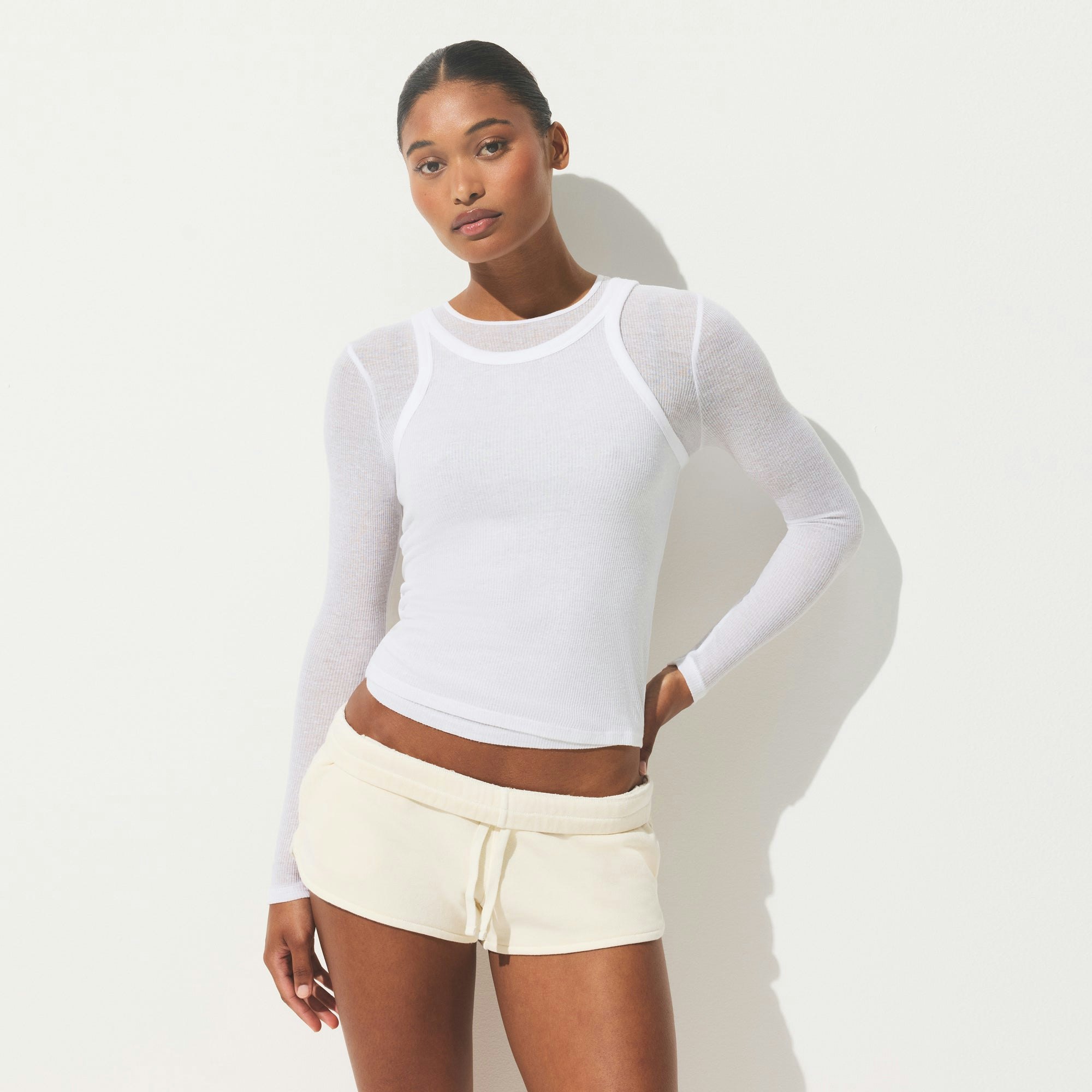 SHEER COTTON TANK | SNOW ON A MODEL SIDE VIEW | FOCUS: 0.0, 1.0, 0.9