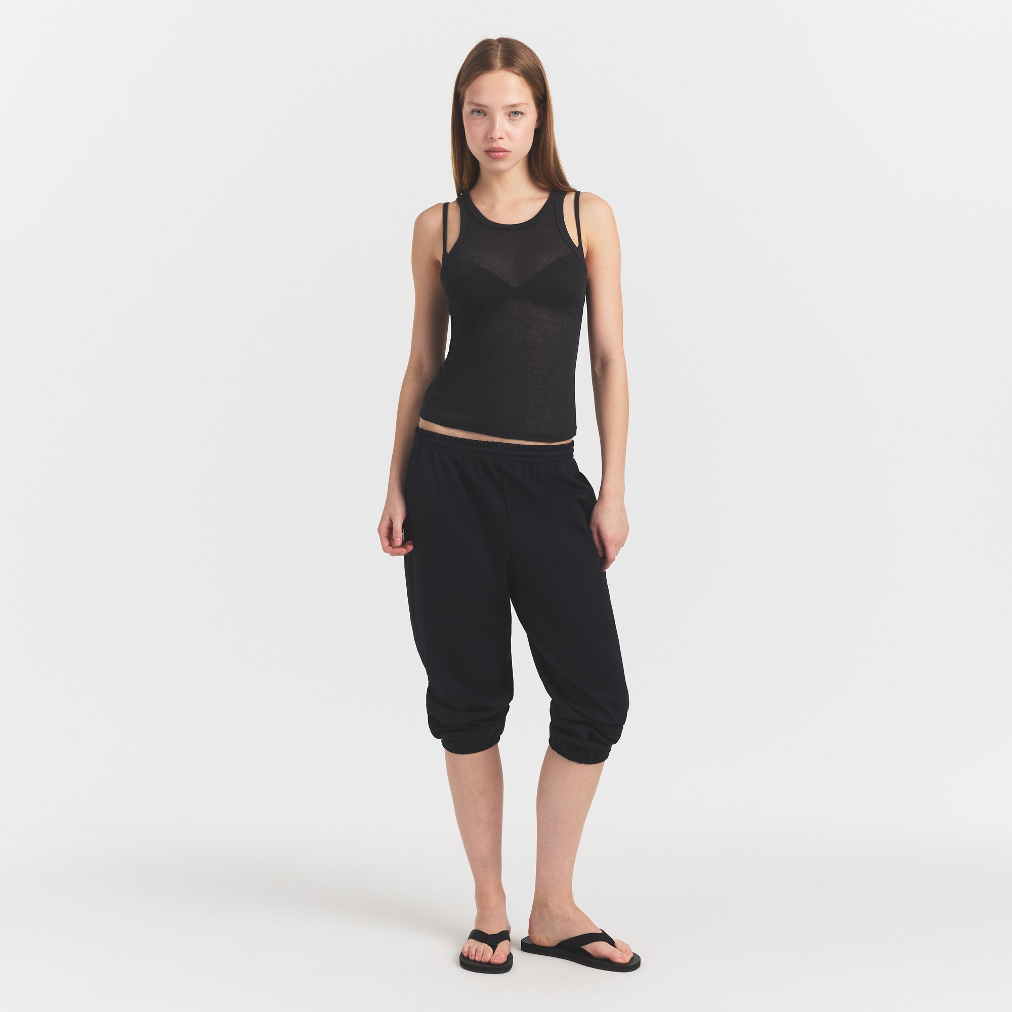 SHEER RIB TANK | SOOT ON A MODEL FRONT VIEW @ | FOCUS: 0.0, 1.0, 0.9