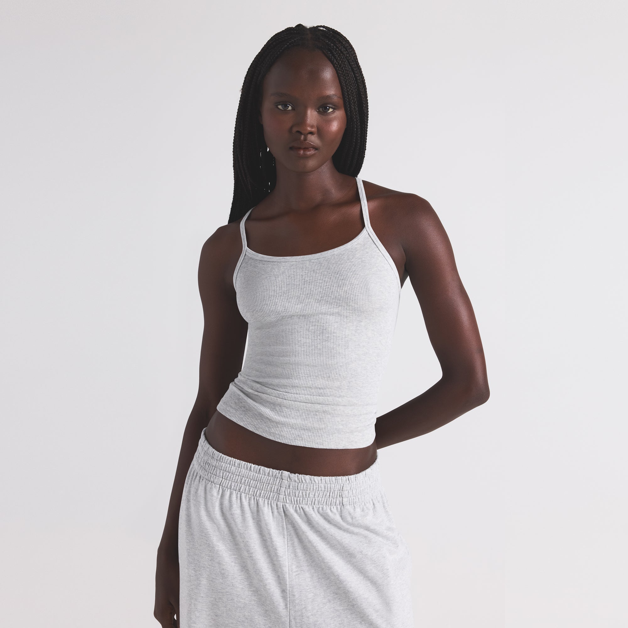 COTTON RIB LONG CAMI | LIGHT HEATHER GREY