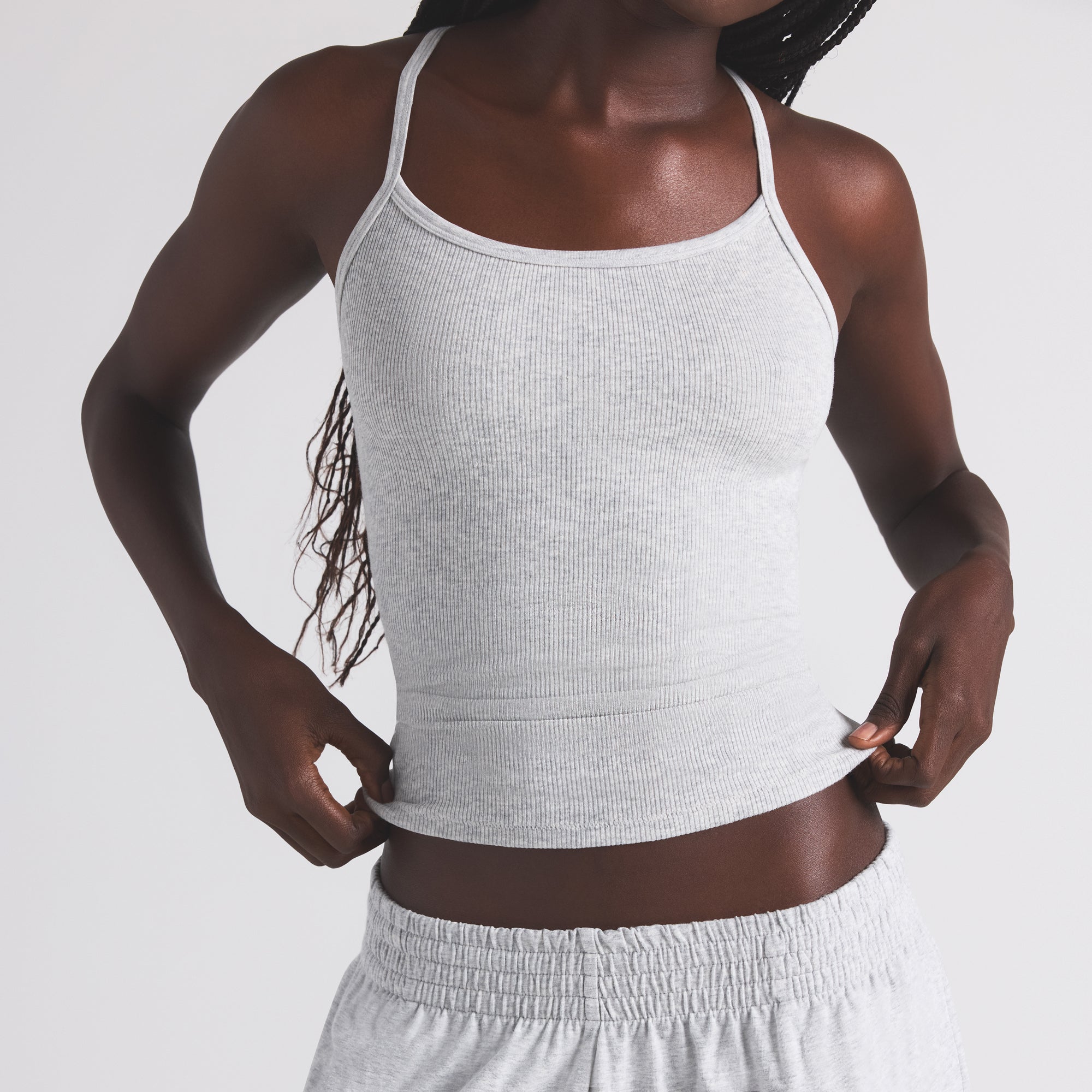 COTTON RIB LONG CAMI | LIGHT HEATHER GREY
