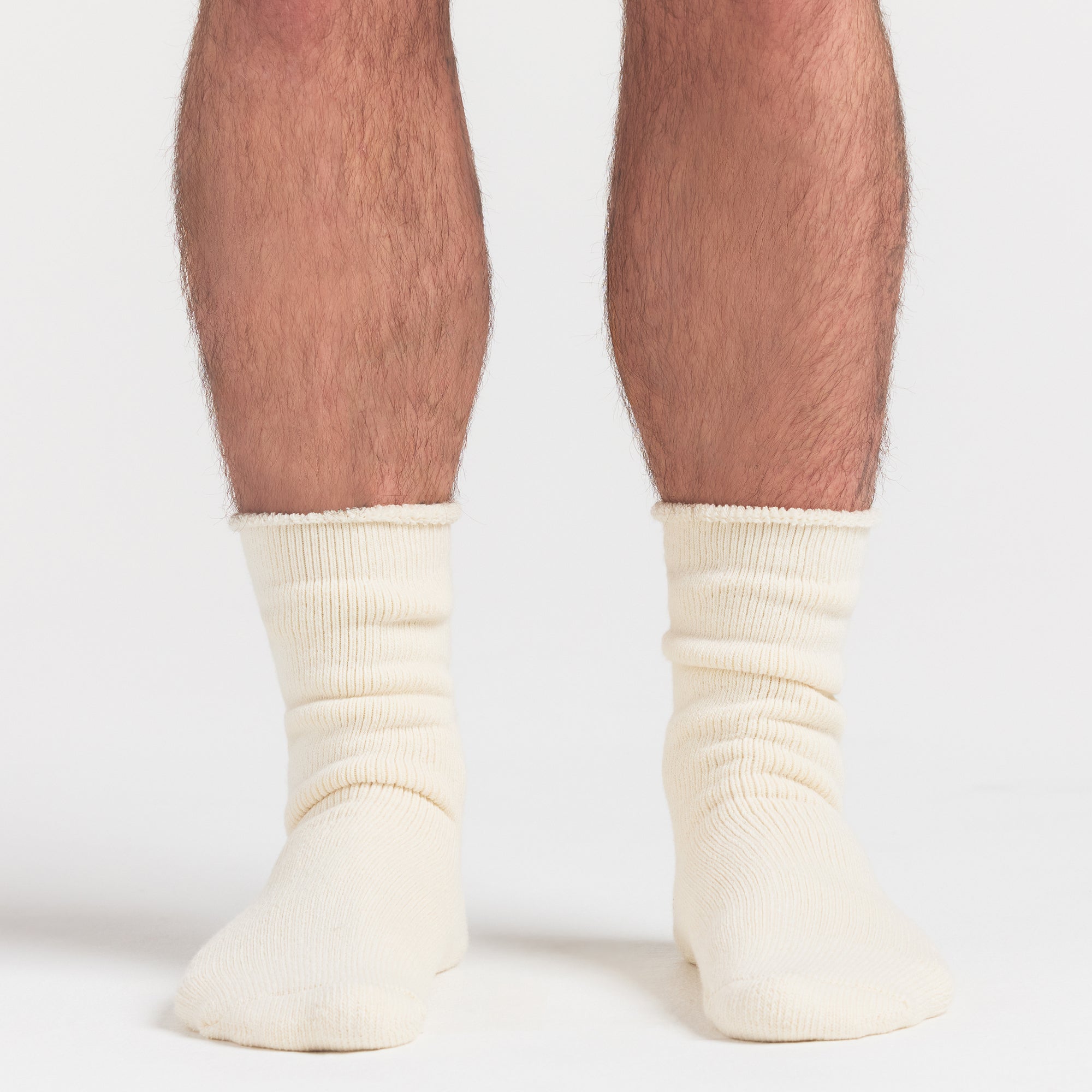 SKIMS FOR TEAM USA MENS OLYMPIC LOUNGE SOCK | ECRUON A MODEL FRONT VIEW @ | FOCUS: 0.0, 1.0, 0.9