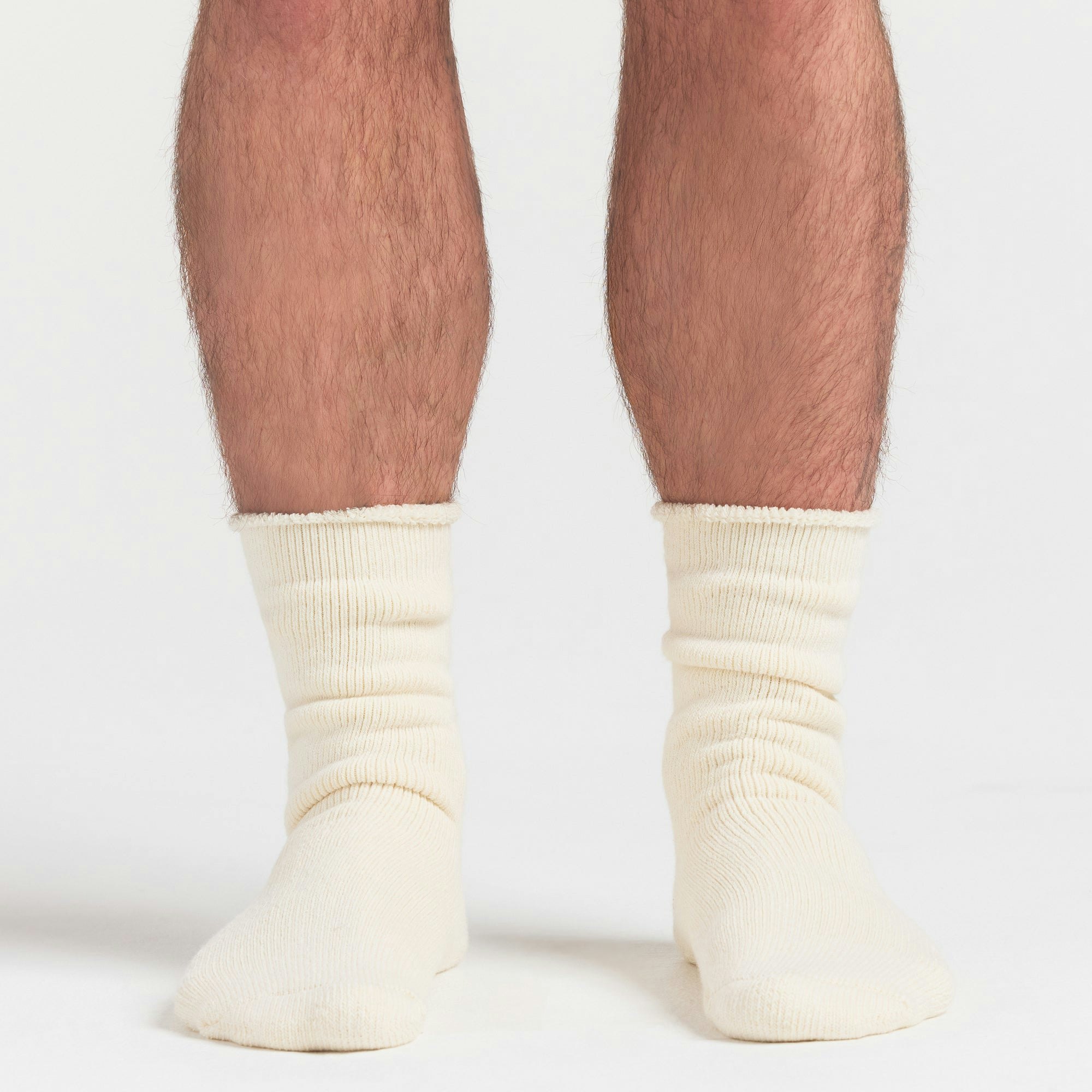 SKIMS FOR TEAM USA MENS OLYMPIC LOUNGE SOCK | ECRUON A MODEL FRONT VIEW @ | FOCUS: 0.0, 1.0, 0.9