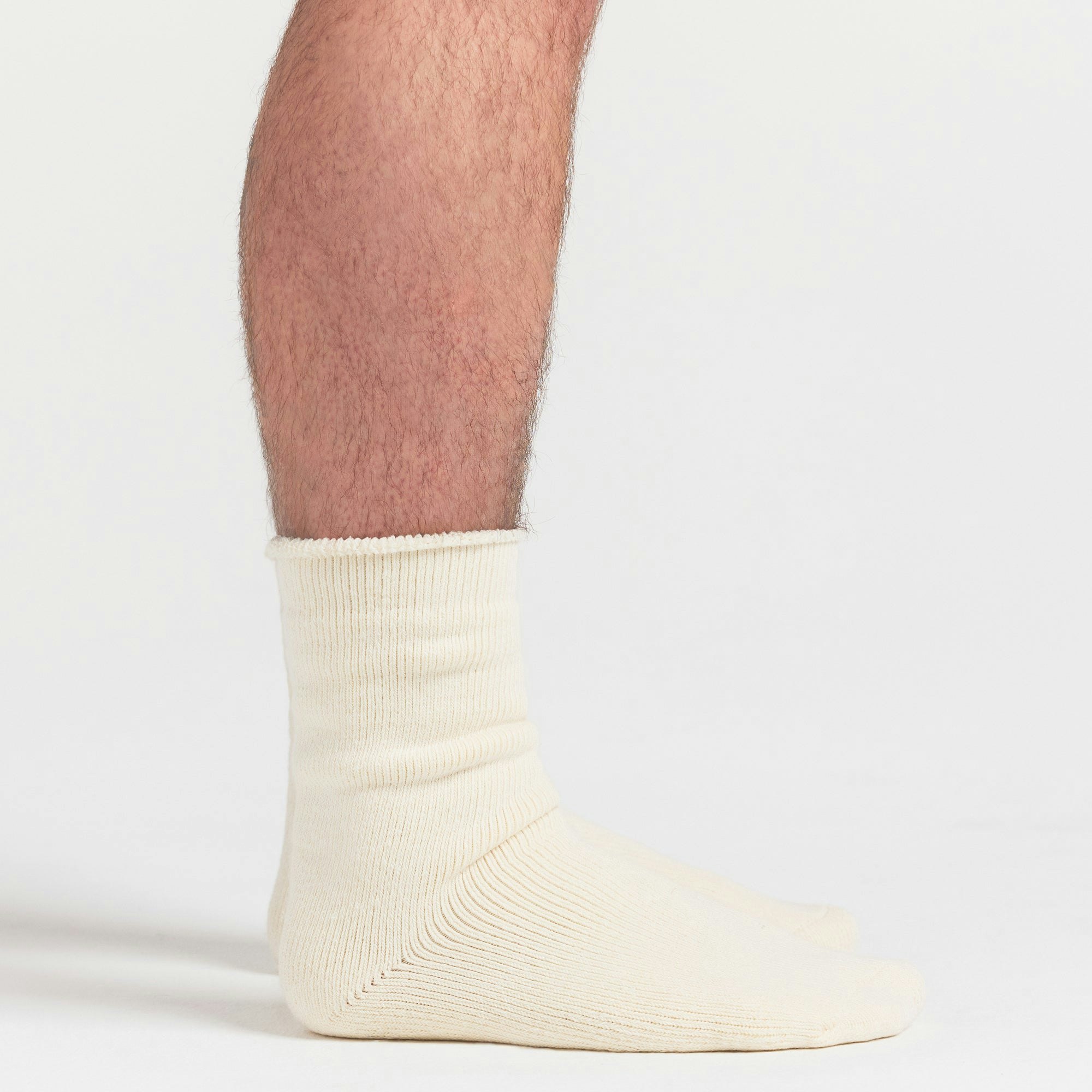 SKIMS FOR TEAM USA MENS OLYMPIC LOUNGE SOCK | ECRUON A MODEL FRONT VIEW @ | FOCUS: 0.0, 1.0, 0.9