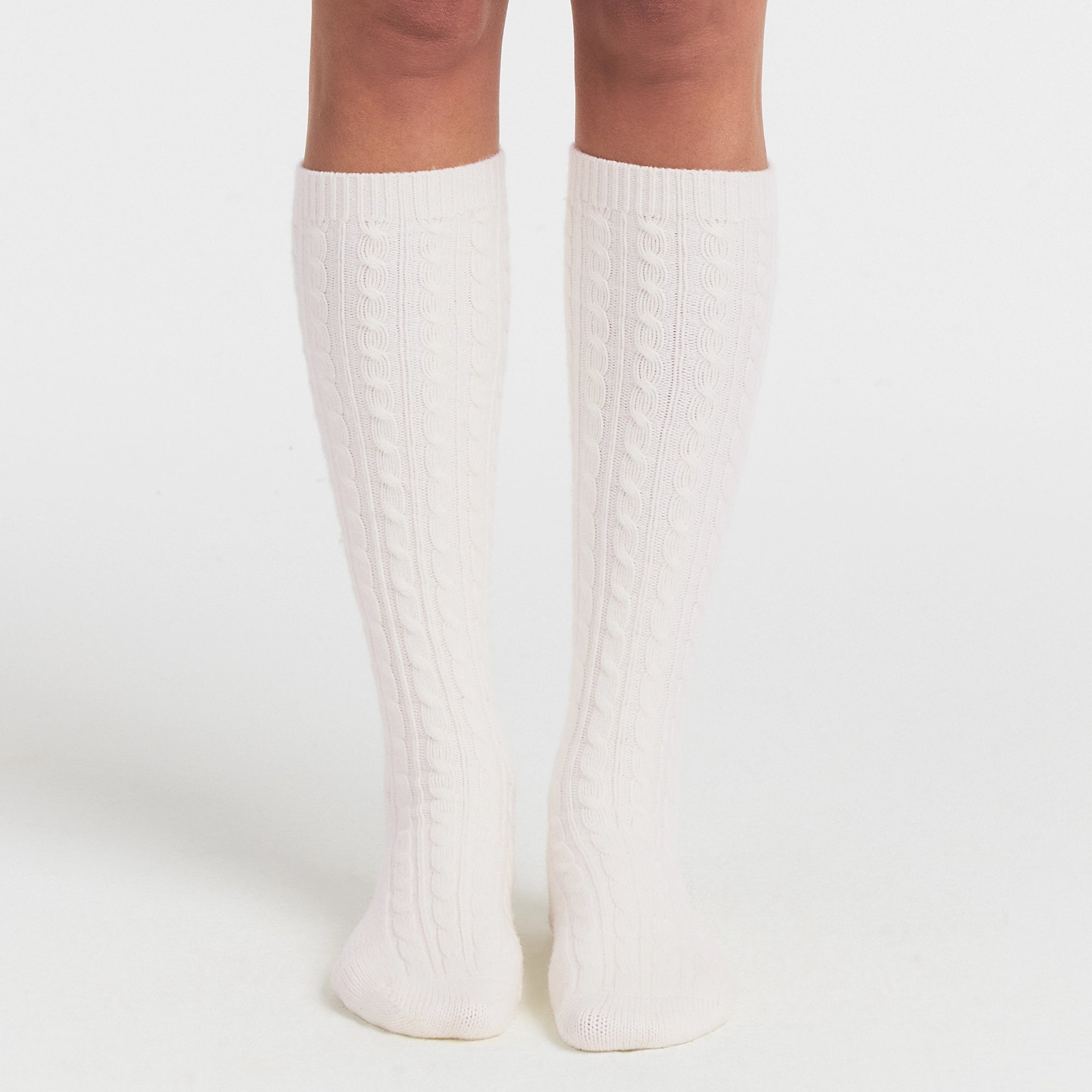 SWEATER KNIT SOCK | IVORY ON A MODEL SIDE VIEW @ | FOCUS: 0.0, 1.0, 0.9