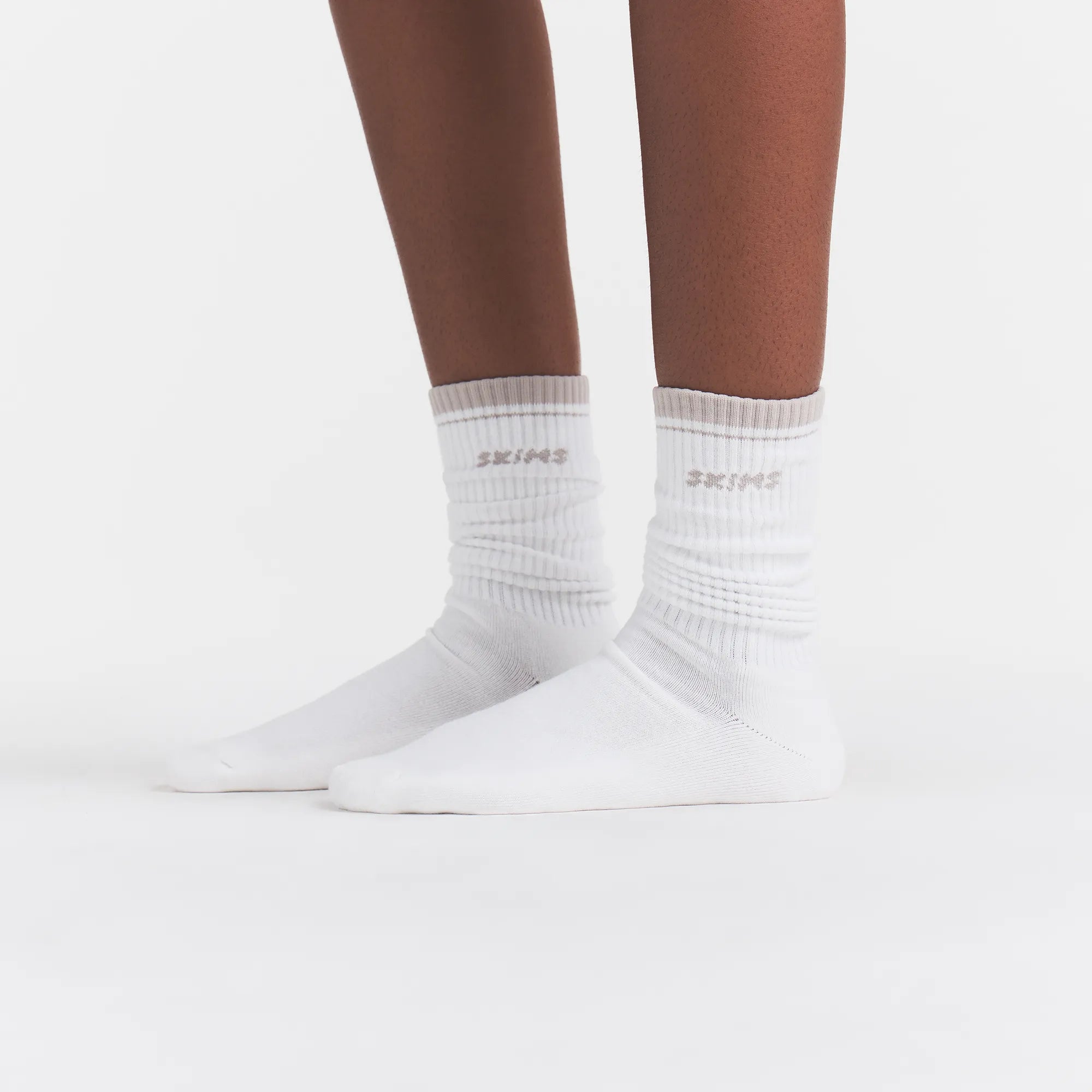 RIBBED CREW LOGO SOCK 3-PACK | STONE MULTI ON A MODEL | FOCUS: 0.0, 1.0, 0.9