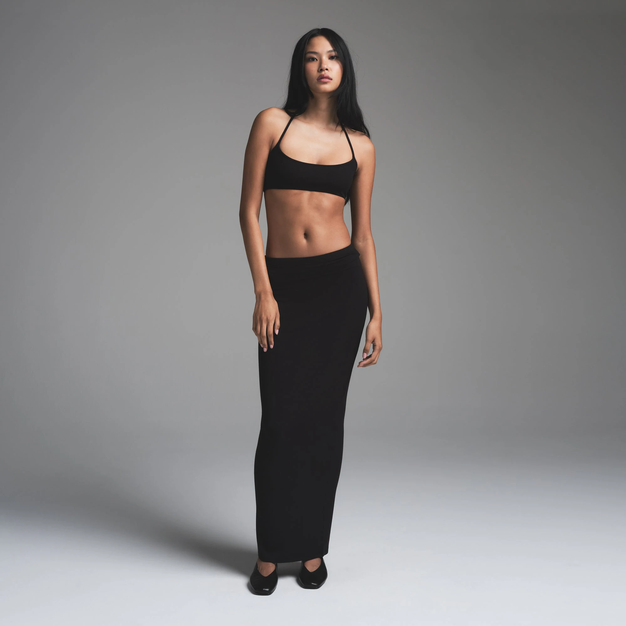 SOFT LOUNGE HALTER SCOOP  BRALETTE | ONYX ON A MODEL FRONT VIEW | FOCUS: 0.0, 1.0, 0.9
