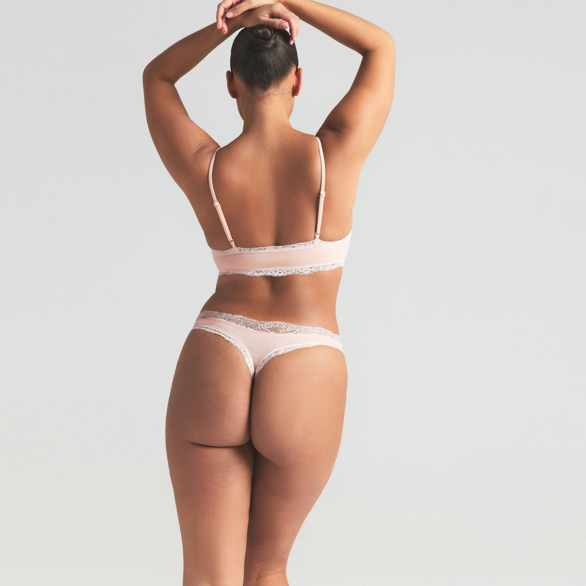 COTTON JERSEY LACE SKIMPY SCOOP BRALETTE | PRIMROSE ON A MODEL SIDE VIEW | FOCUS: 0.0, 1.0, 0.9