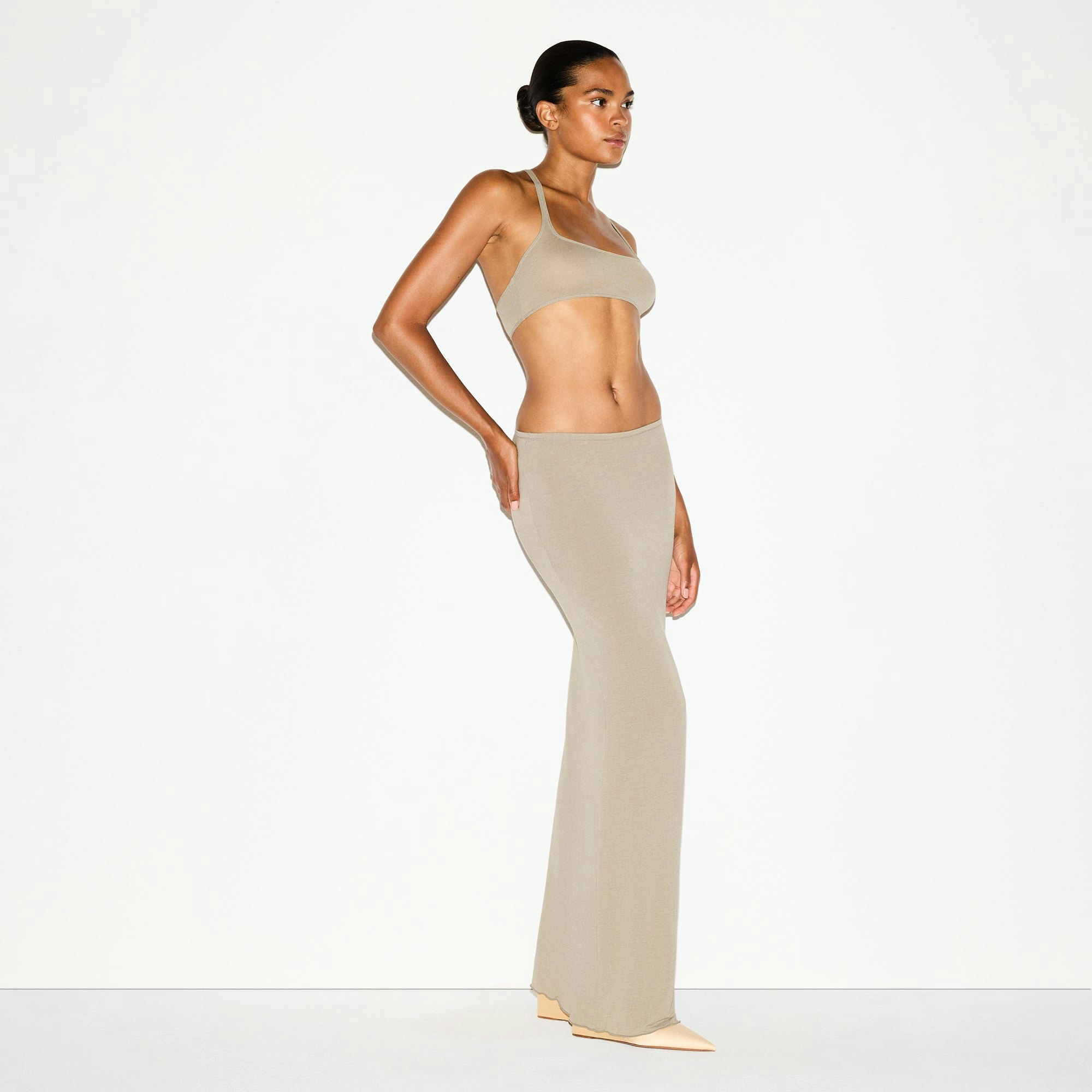 SHEER MODAL SCOOP BRALETTE | DUNE ON A MODEL FRONT VIEW @ | FOCUS: 0.0, 1.0, 0.9