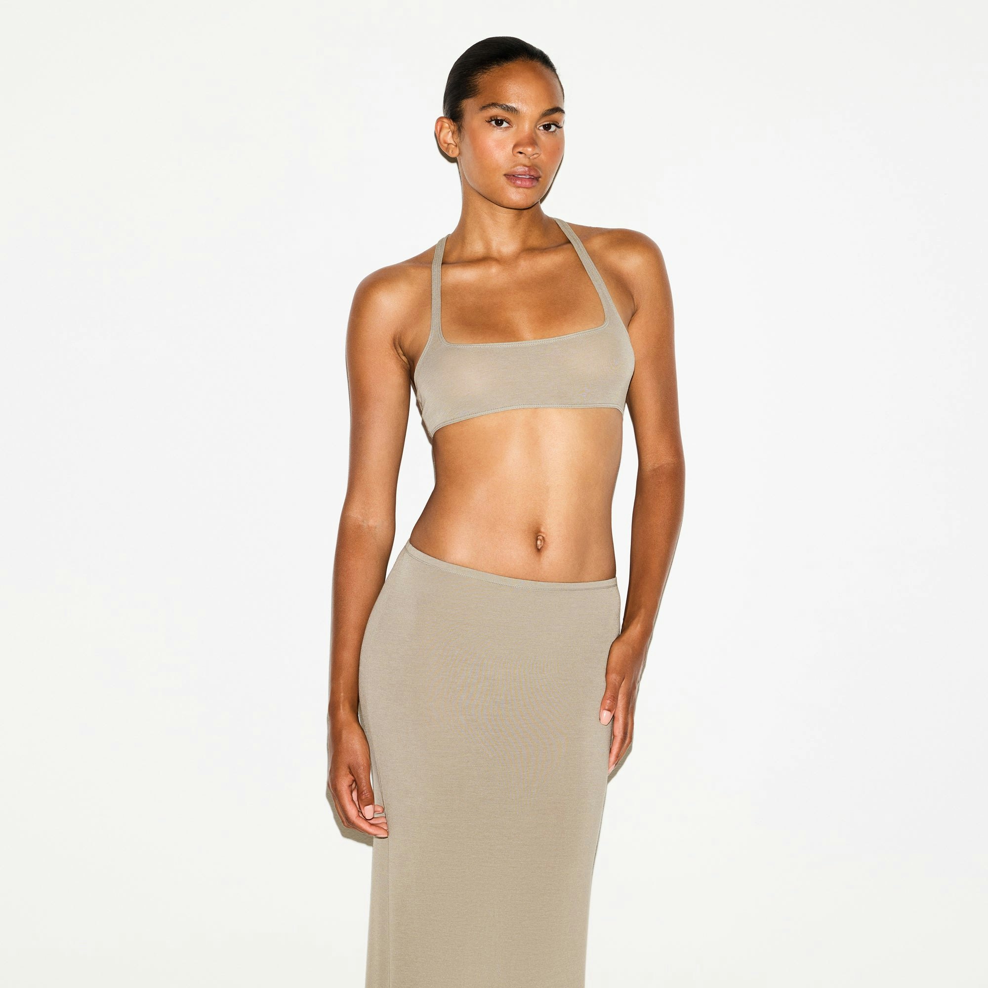 SHEER MODAL SCOOP BRALETTE | DUNE ON A MODEL SIDE VIEW @ | FOCUS: 0.0, 1.0, 0.9