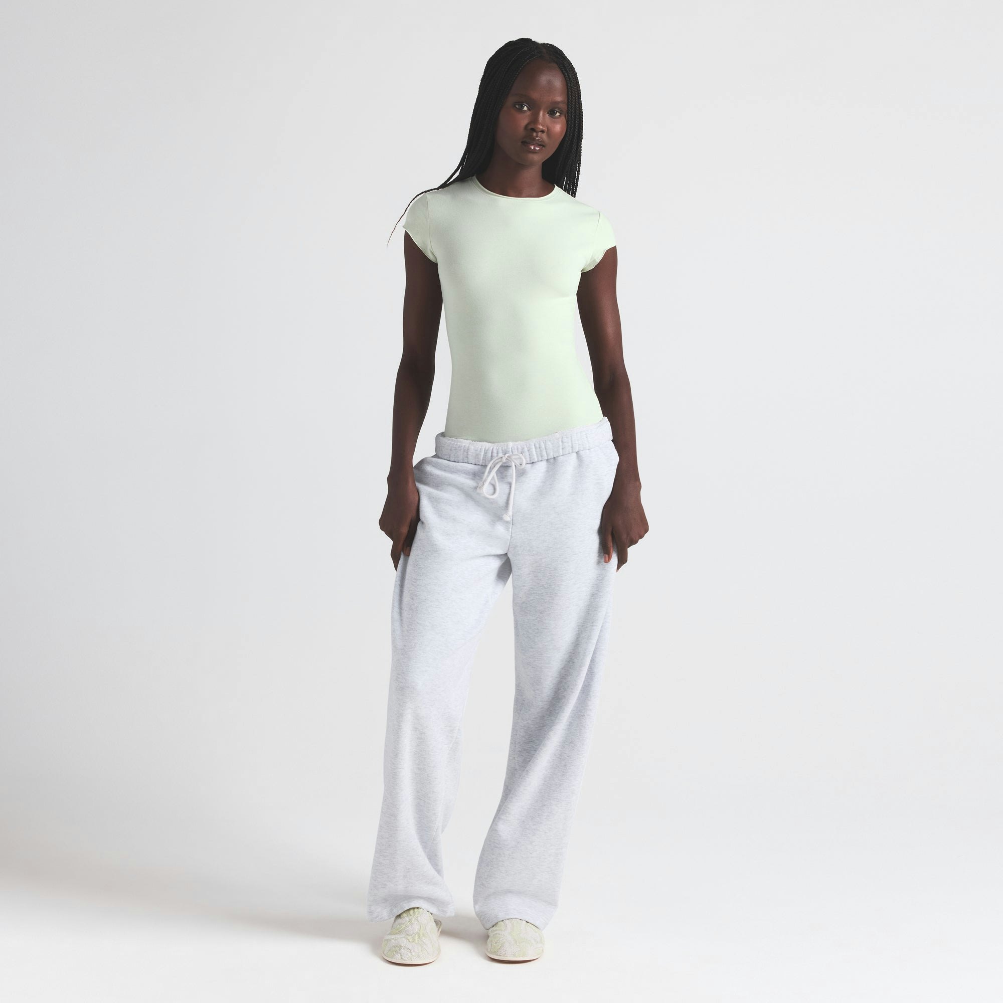 COTTON JERSEY T-SHIRT BRIEF BODYSUIT | SPEARMINT ON A MODEL FRONT VIEW | FOCUS: 0.0, 1.0, 0.9