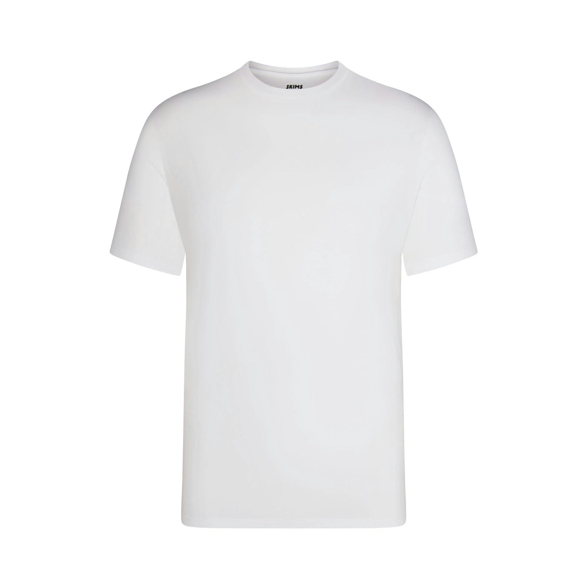 SKIMS BASICS MENS LIGHTWEIGHT T-SHIRT 3-PACK | CHALK ON A MODEL FRONT VIEW