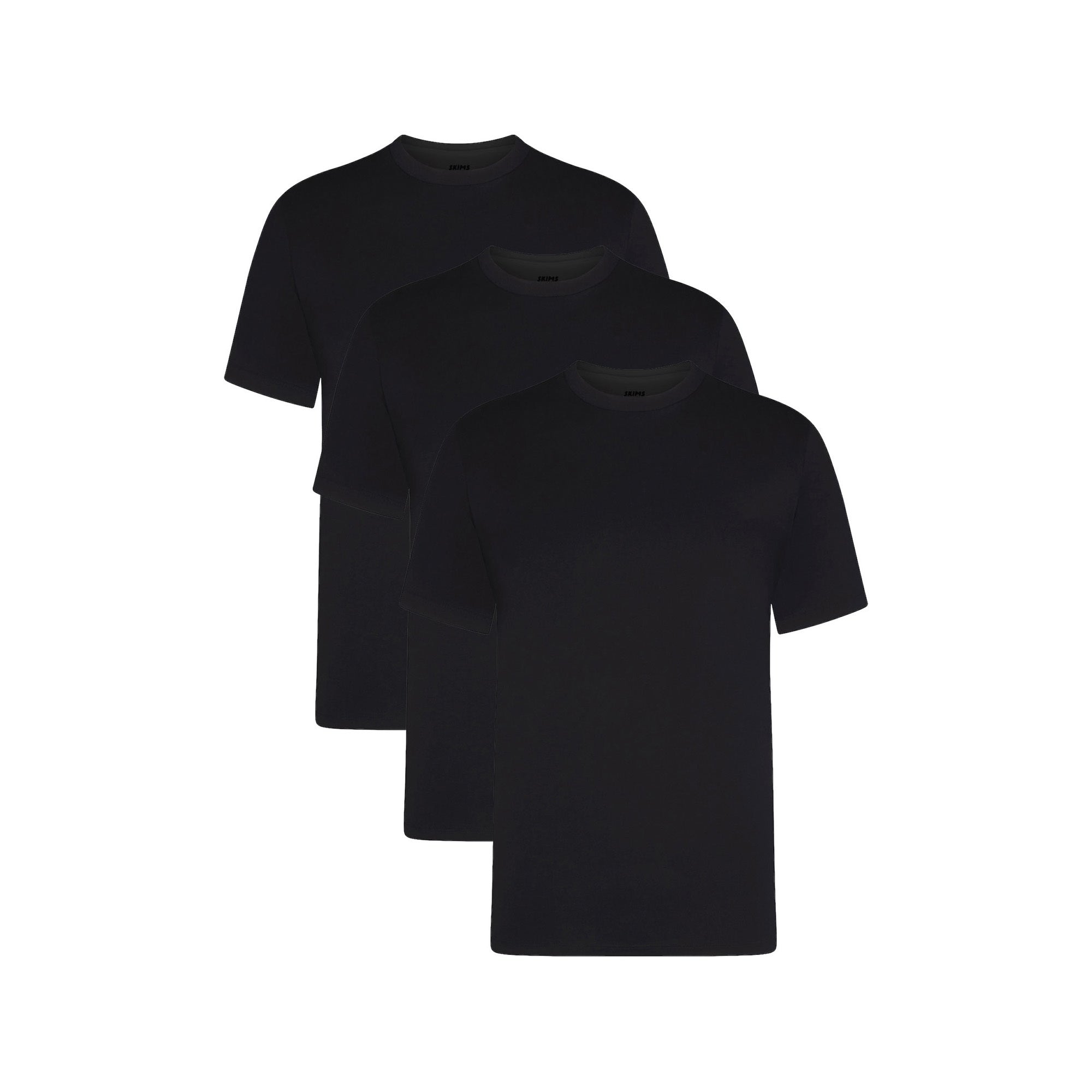 SKIMS BASICS MENS LIGHTWEIGHT T-SHIRT 3-PACK | OBSIDIAN ON A MODEL FRONT VIEW