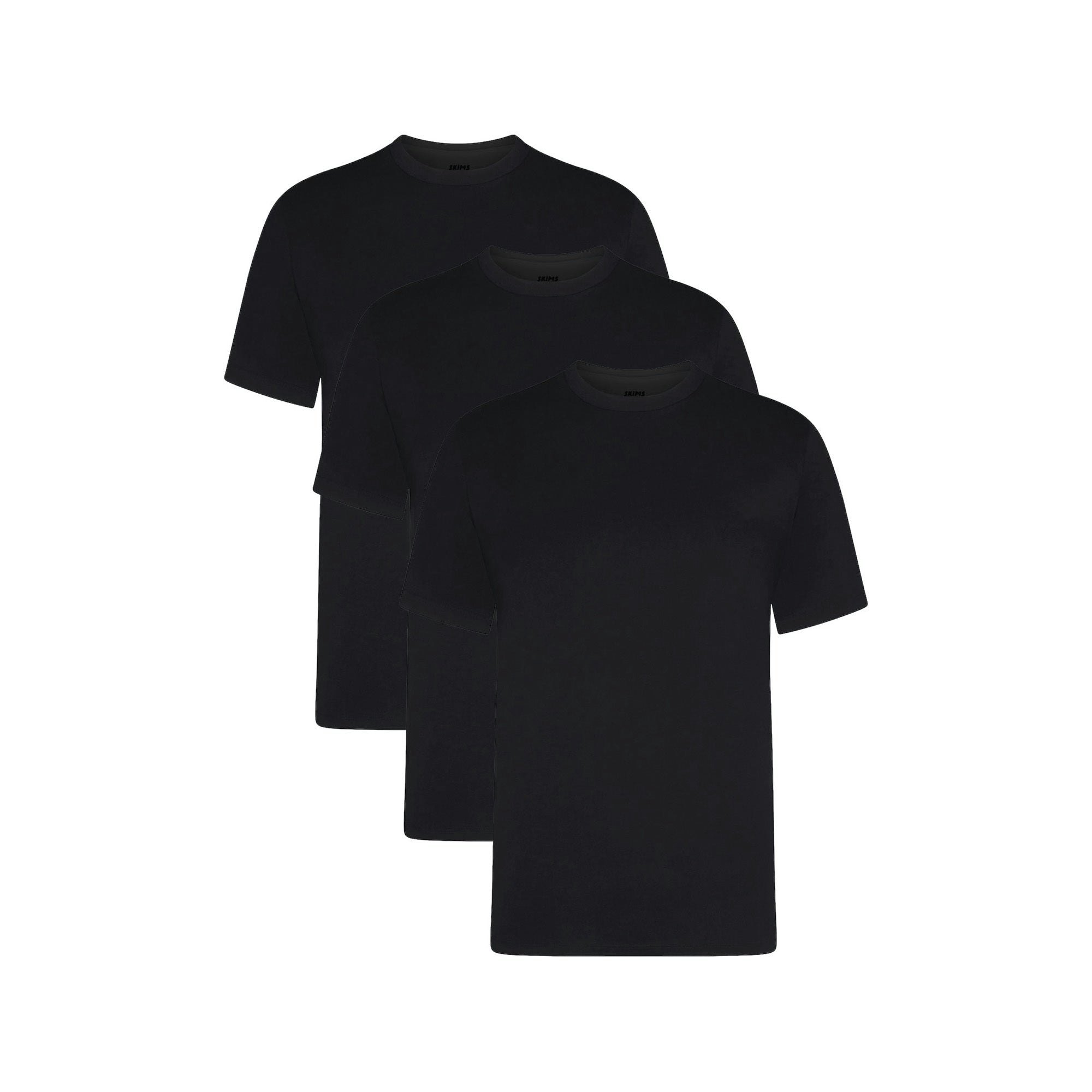 SKIMS BASICS MENS LIGHTWEIGHT T-SHIRT 3-PACK | OBSIDIAN ON A MODEL FRONT VIEW