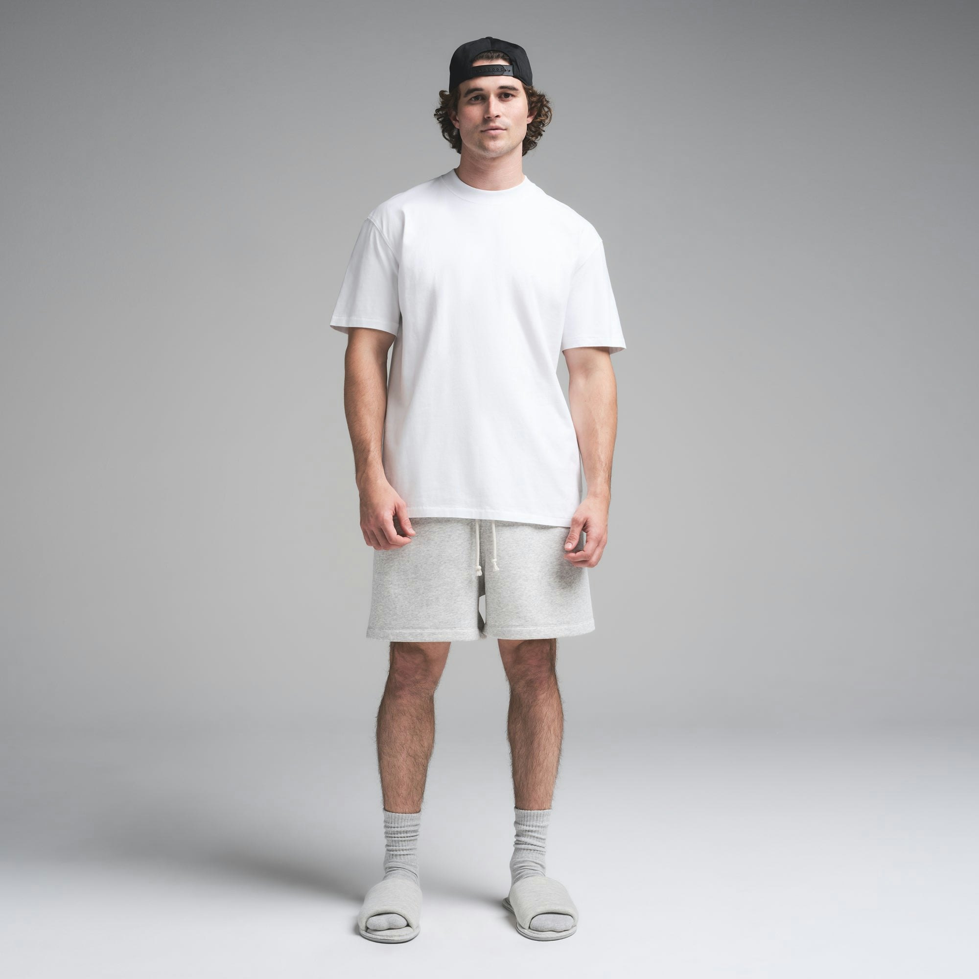 HEAVYWEIGHT COTTON MENS RELAXED T-SHIRT | CHALK ON A MODEL FRONT VIEW | FOCUS: 0.0, 1.0, 0.9