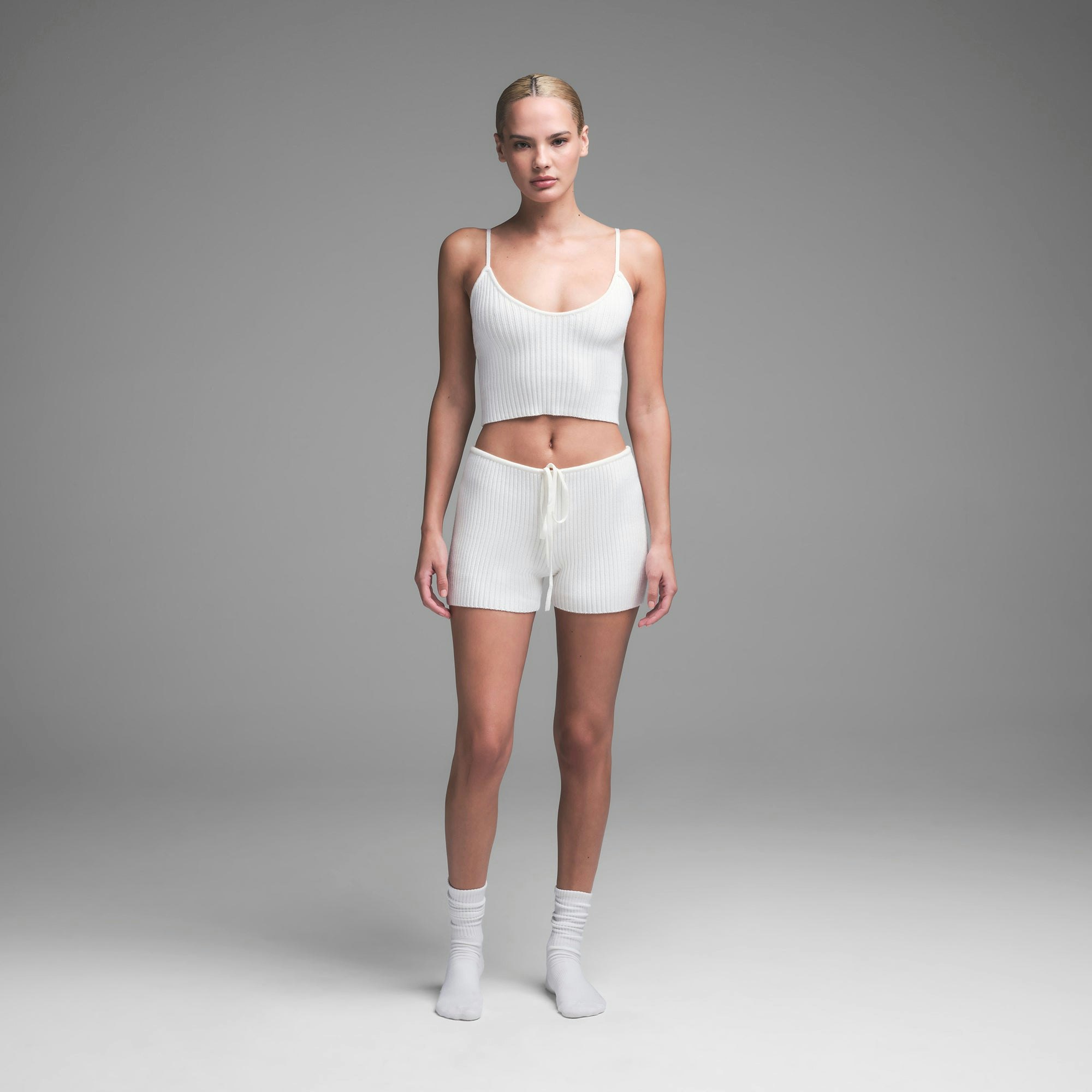 CABLE KNIT CAMI | MARBLE ON A MODEL FRONT VIEW | FOCUS: 0.0, 1.0, 0.9