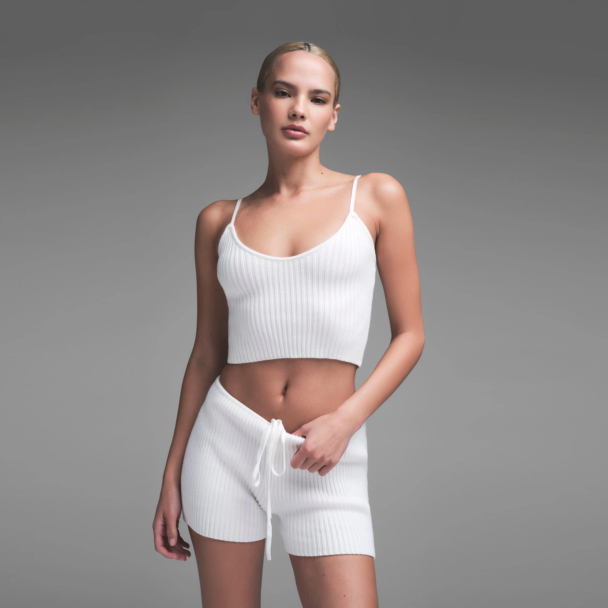 CABLE KNIT CAMI | MARBLE ON A MODEL FRONT VIEW | FOCUS: 0.0, 1.0, 0.9