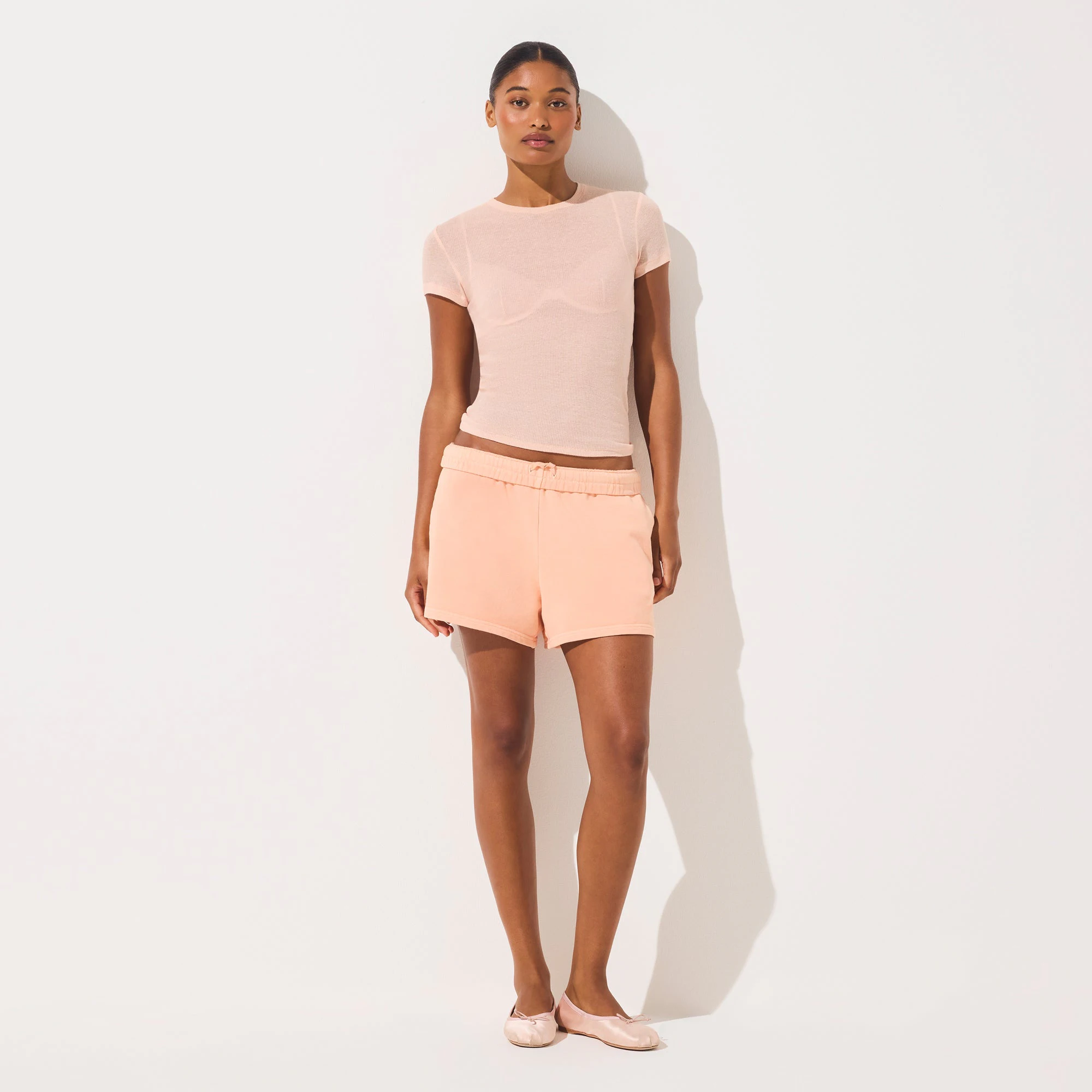 SHEER COTTON T-SHIRT | VILLA ON A MODEL FRONT VIEW | FOCUS: 0.0, 1.0, 0.9