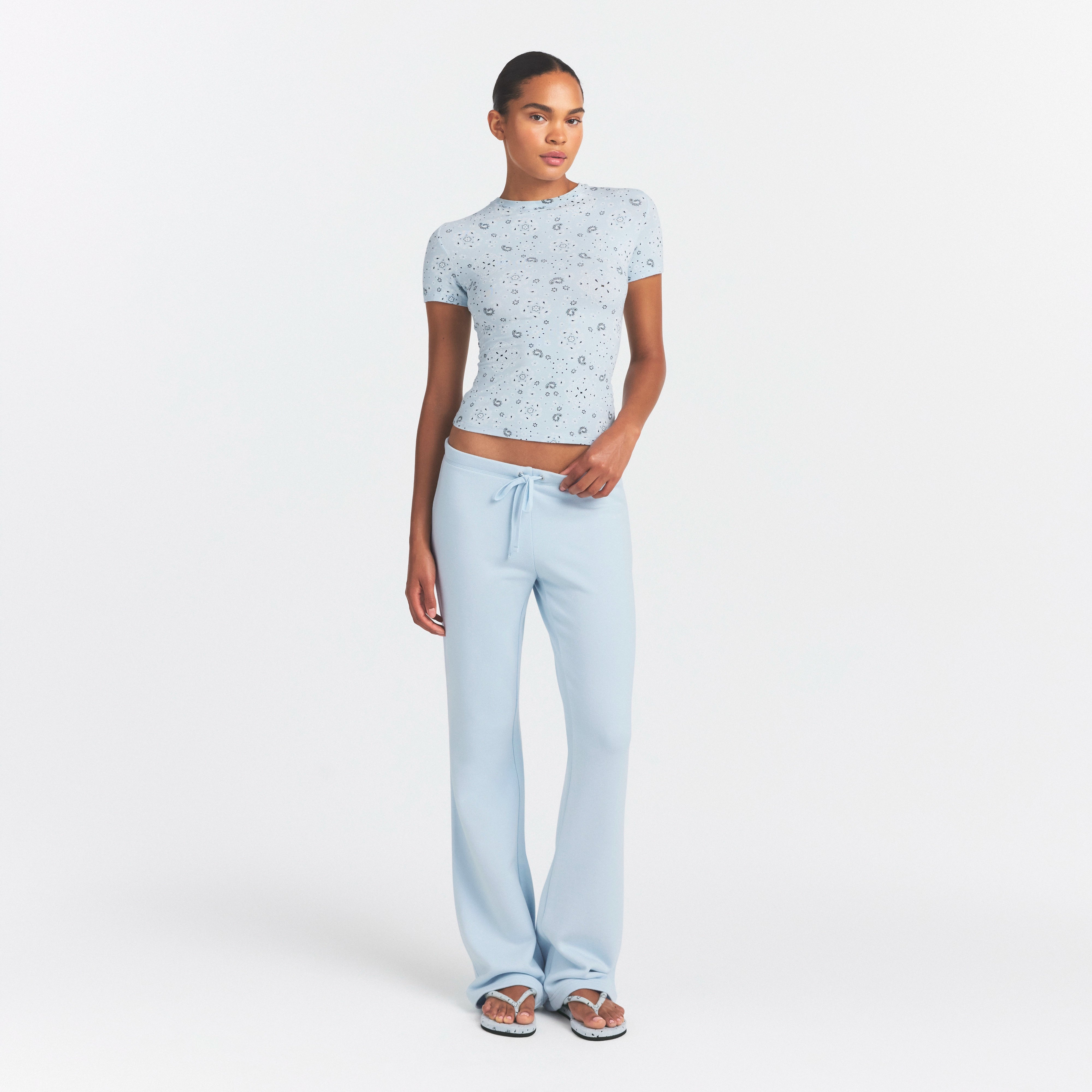 COTTON JERSEY T-SHIRT | POWDER BLUE BANDANA ON A MODEL FRONT VIEW @ | FOCUS: 0.0, 1.0, 0.9