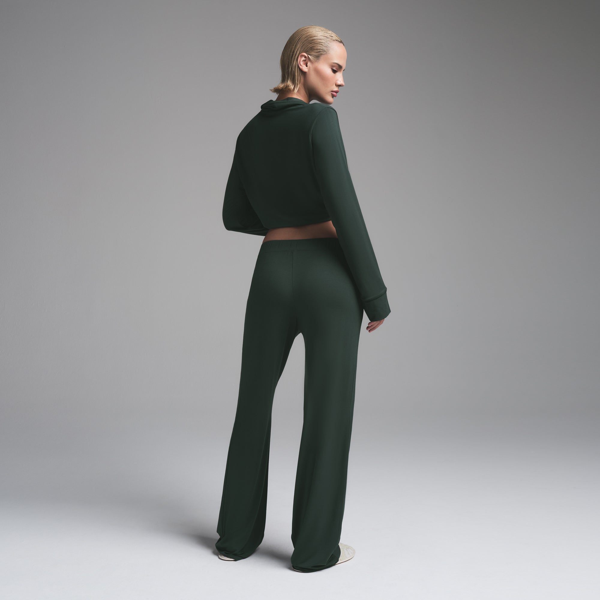 SKIMS SLEEP LONG SLEEVE BUTTON UP SET | SPRUCE | XXS