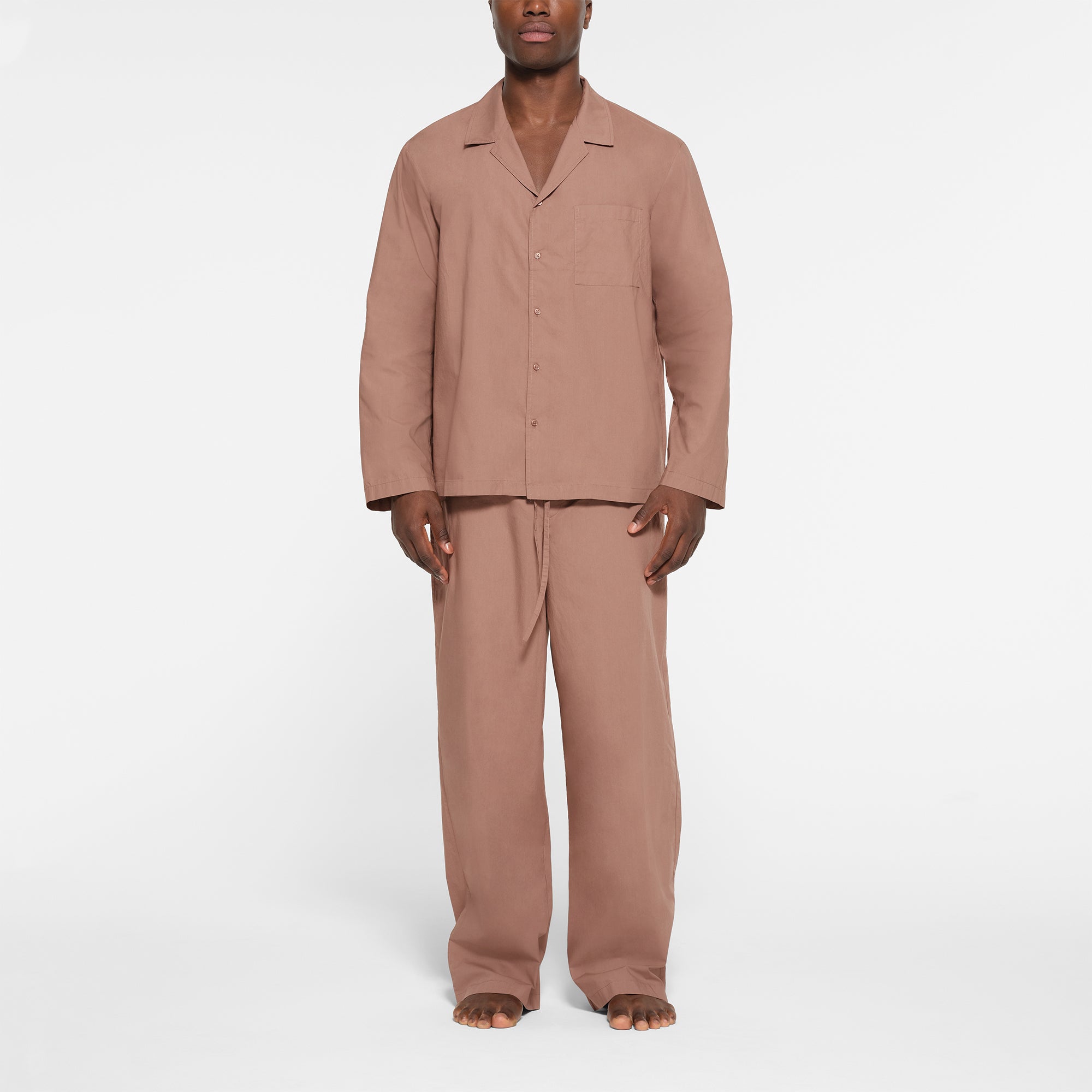 COTTON POPLIN MENS LONG SLEEP SET UMBER