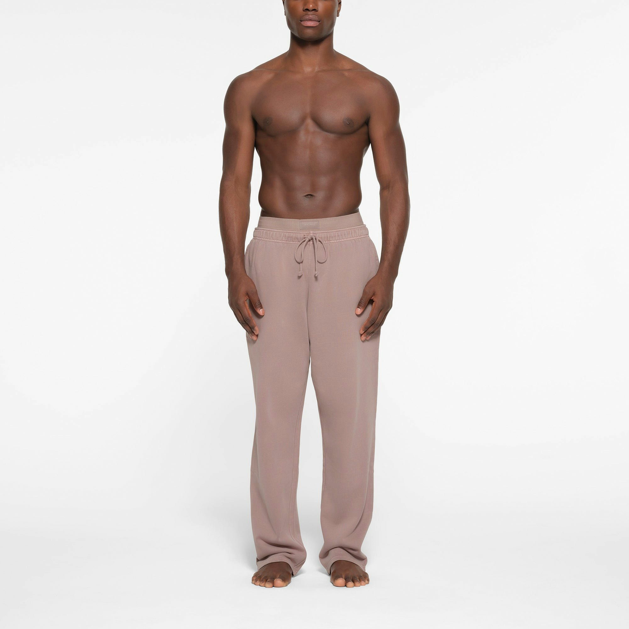 TERRY MENS STRAIGHT LEG PANT | FAWN ON A MODEL FRONT VIEW