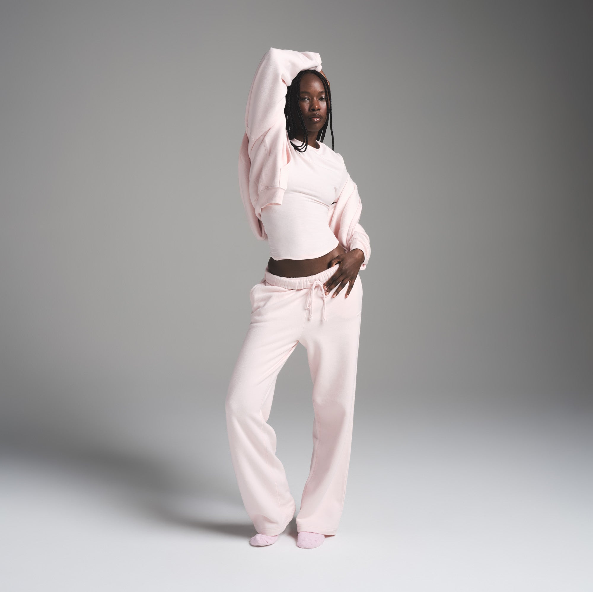 COTTON FLEECE CLASSIC STRAIGHT LEG PANT | BARELY PINK