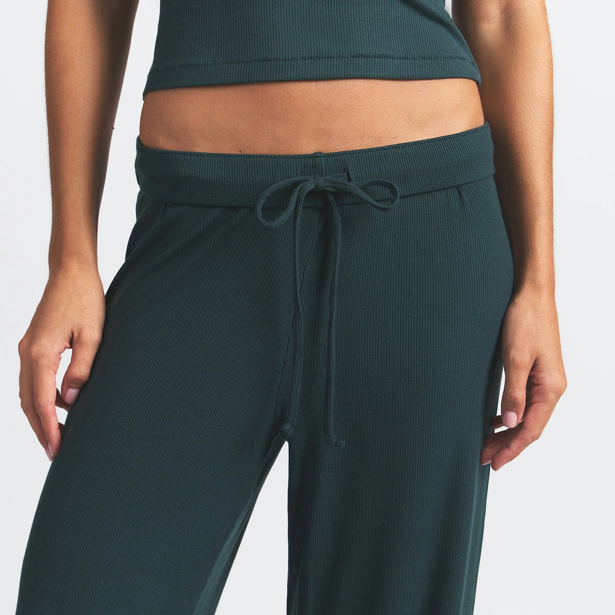 SOFT LOUNGE TANK SLEEP SET | CYPRESS ON A MODEL FRONT VIEW @ | FOCUS: 0.0, 1.0, 0.9