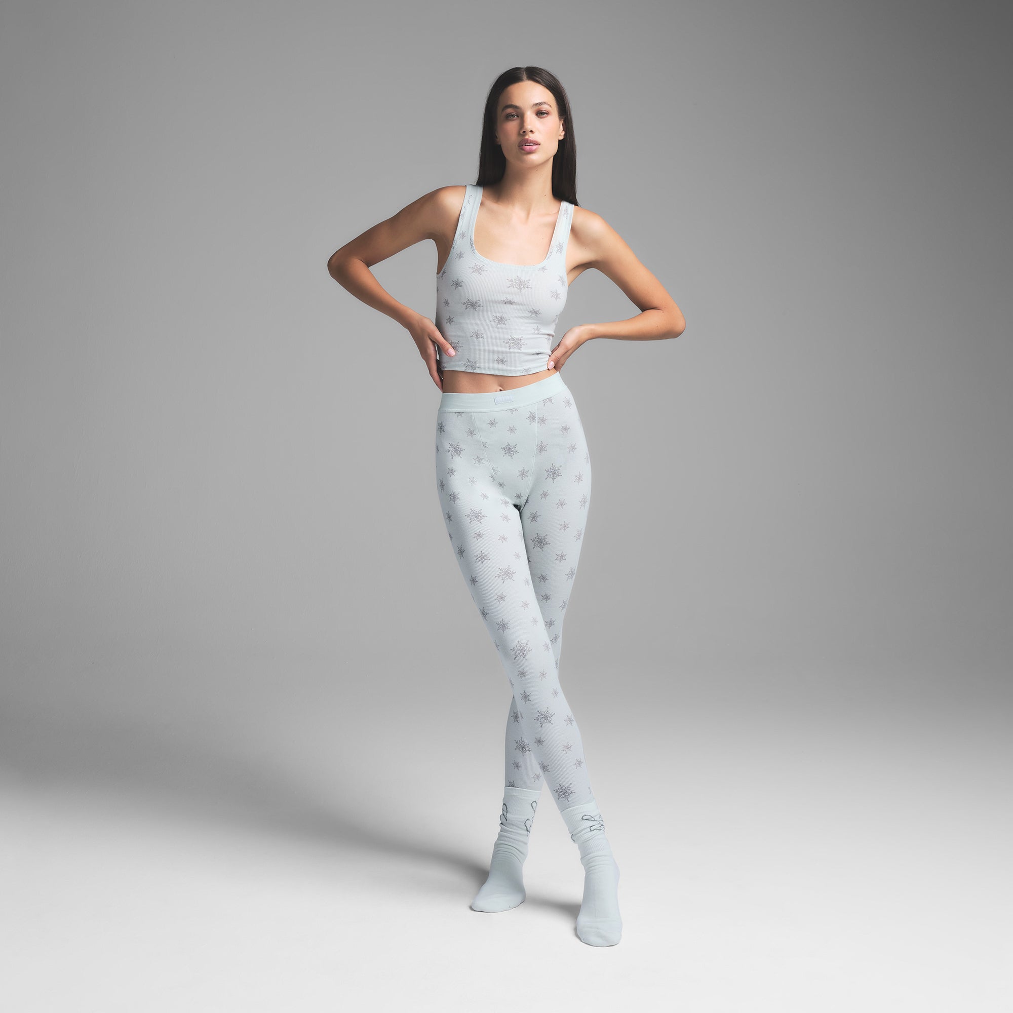 COTTON RIB TANK AND LEGGING SET | FROST SNOWFLAKE PRINT | XXS