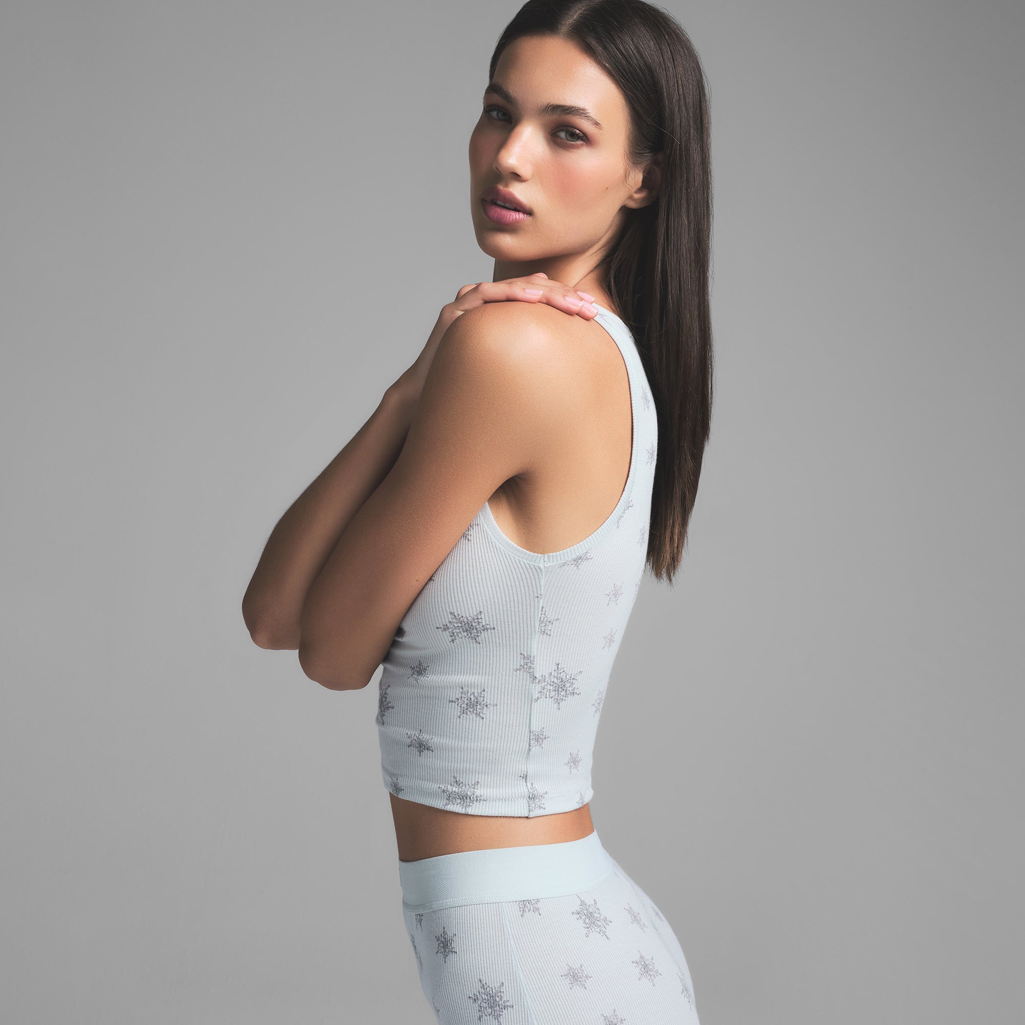 COTTON RIB TANK AND LEGGING SET | FROST SNOWFLAKE PRINT | XXS