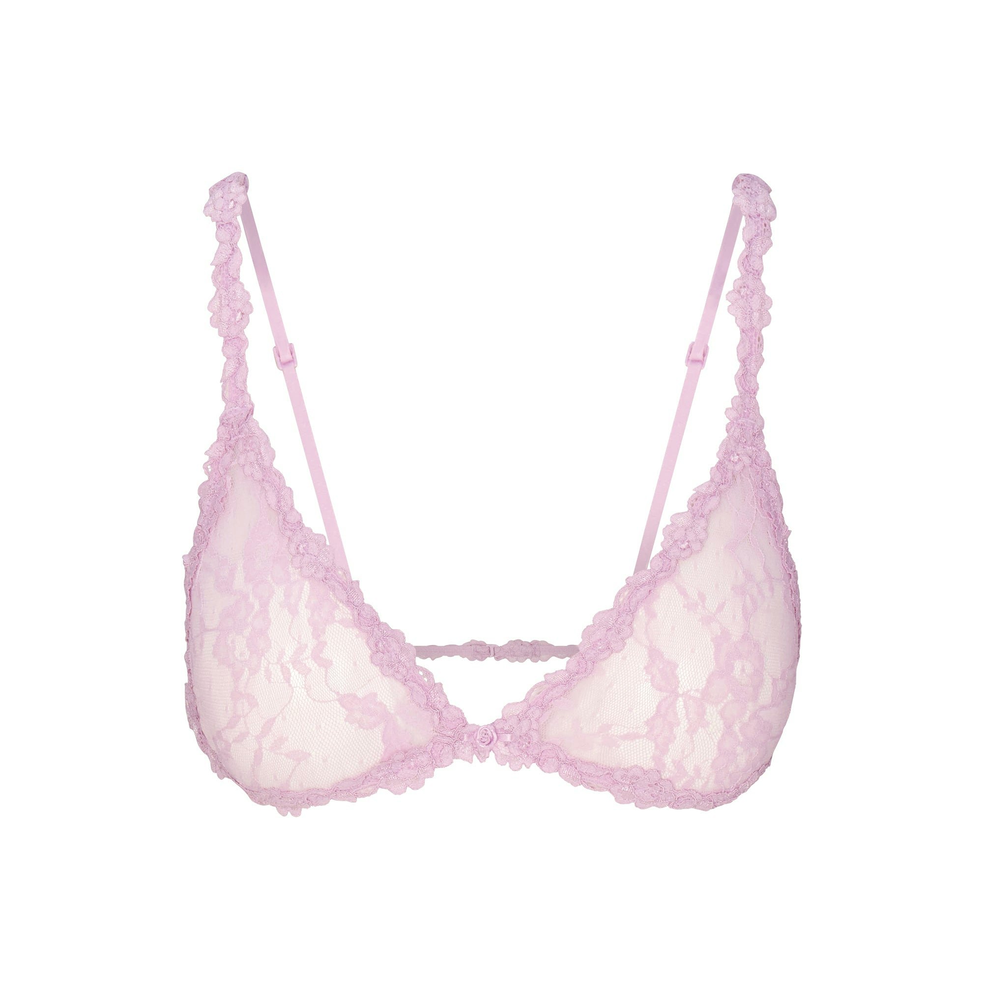 STRETCH LACE TRIANGLE BRALETTE | BABY PINK FLAT ON A WHITE BACKGROUND | FLT