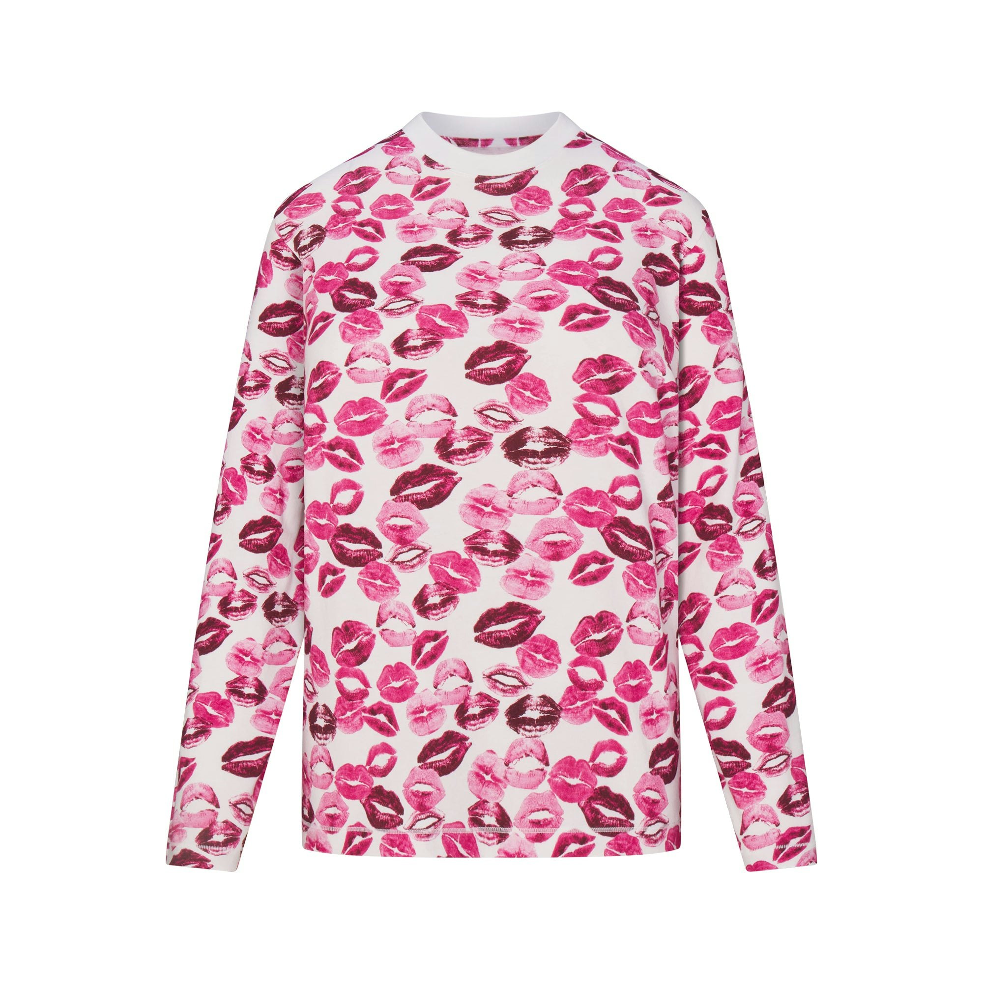 BOYFRIEND LONG SLEEVE T-SHIRT AND SHORT BOXER SET | PINK ALLOVER LIPSTICK FLAT ON A WHITE BACKGROUND