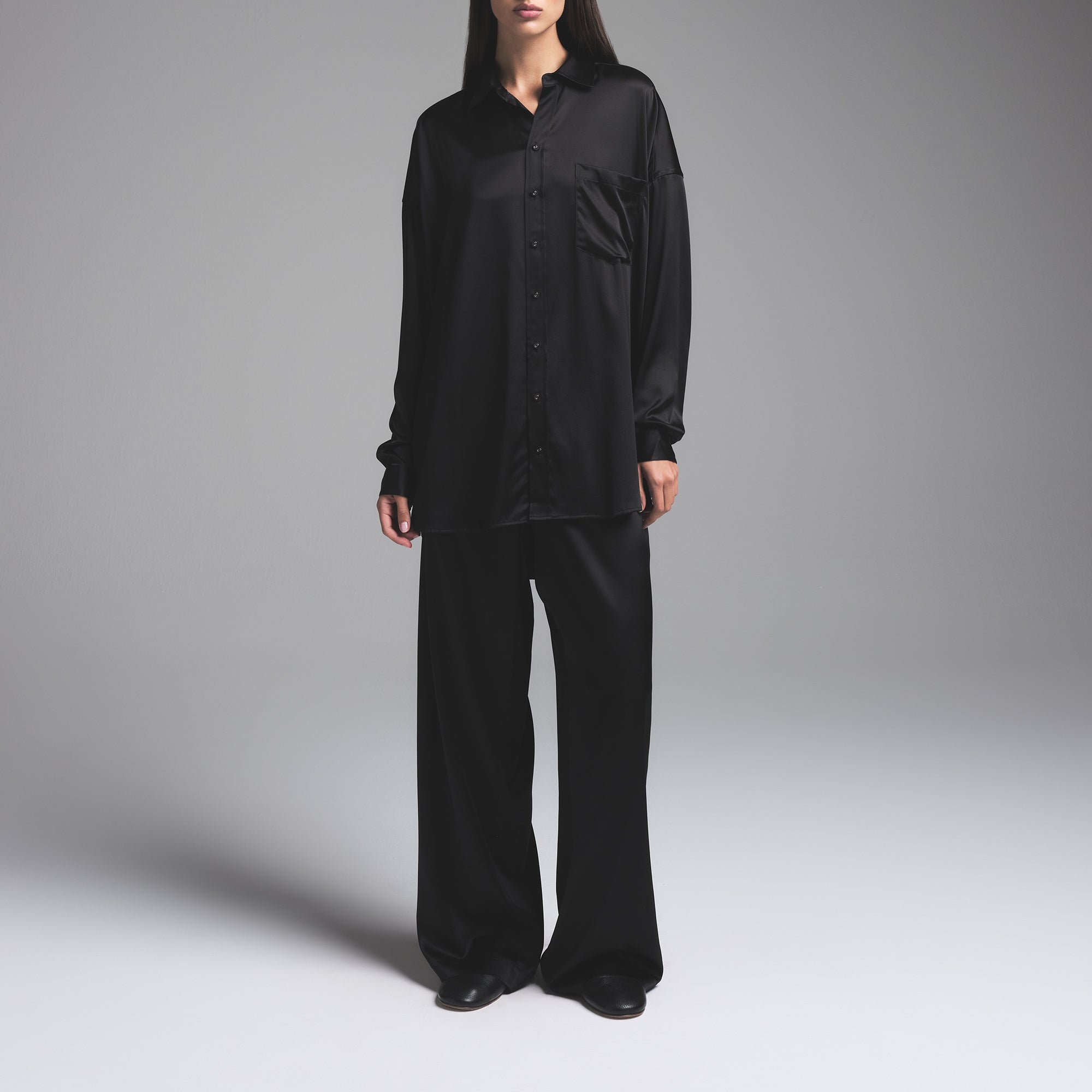 SILK OVERSIZED LONG SLEEP SET | ONYX