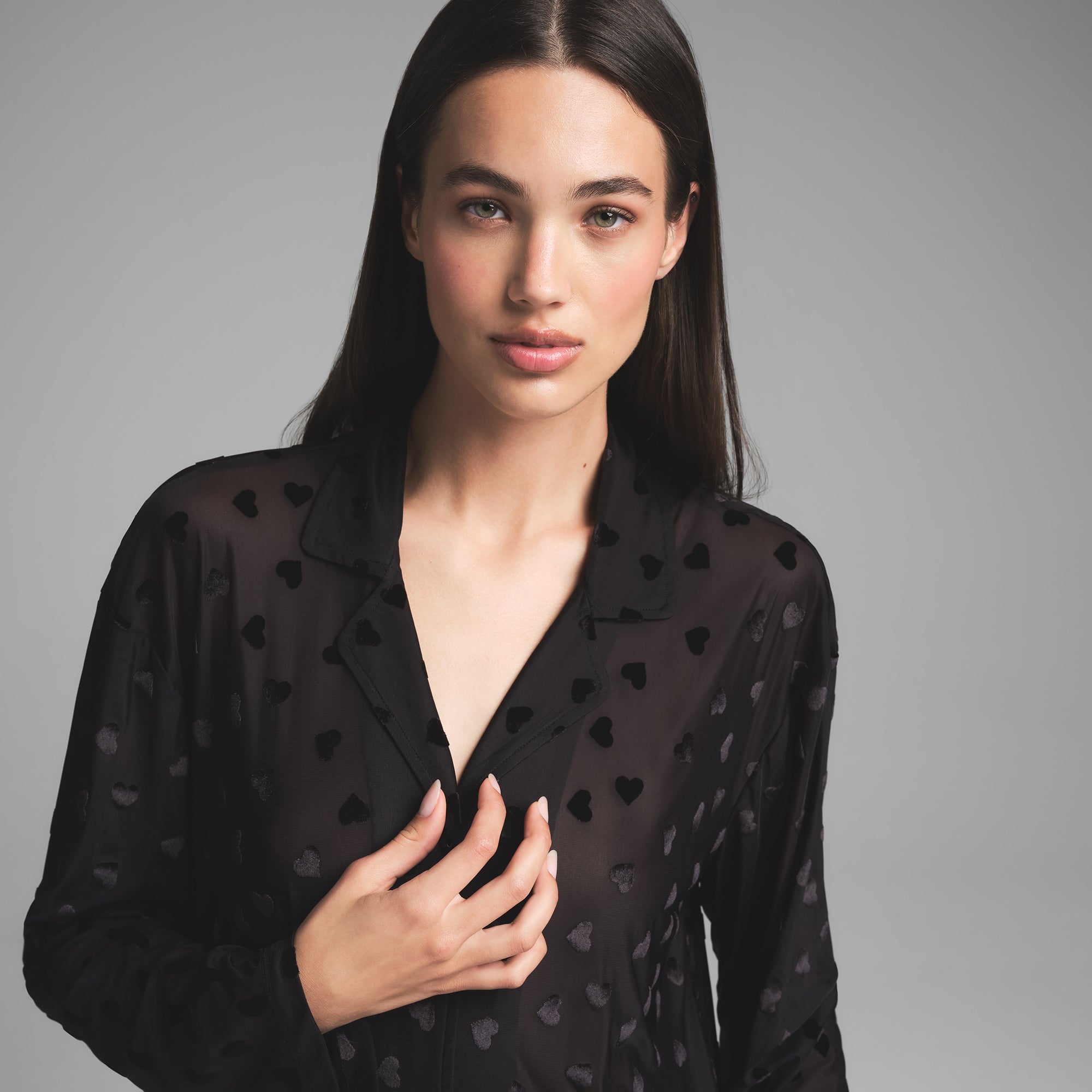 SHEER VELVET LONG SLEEP SET | ONYX